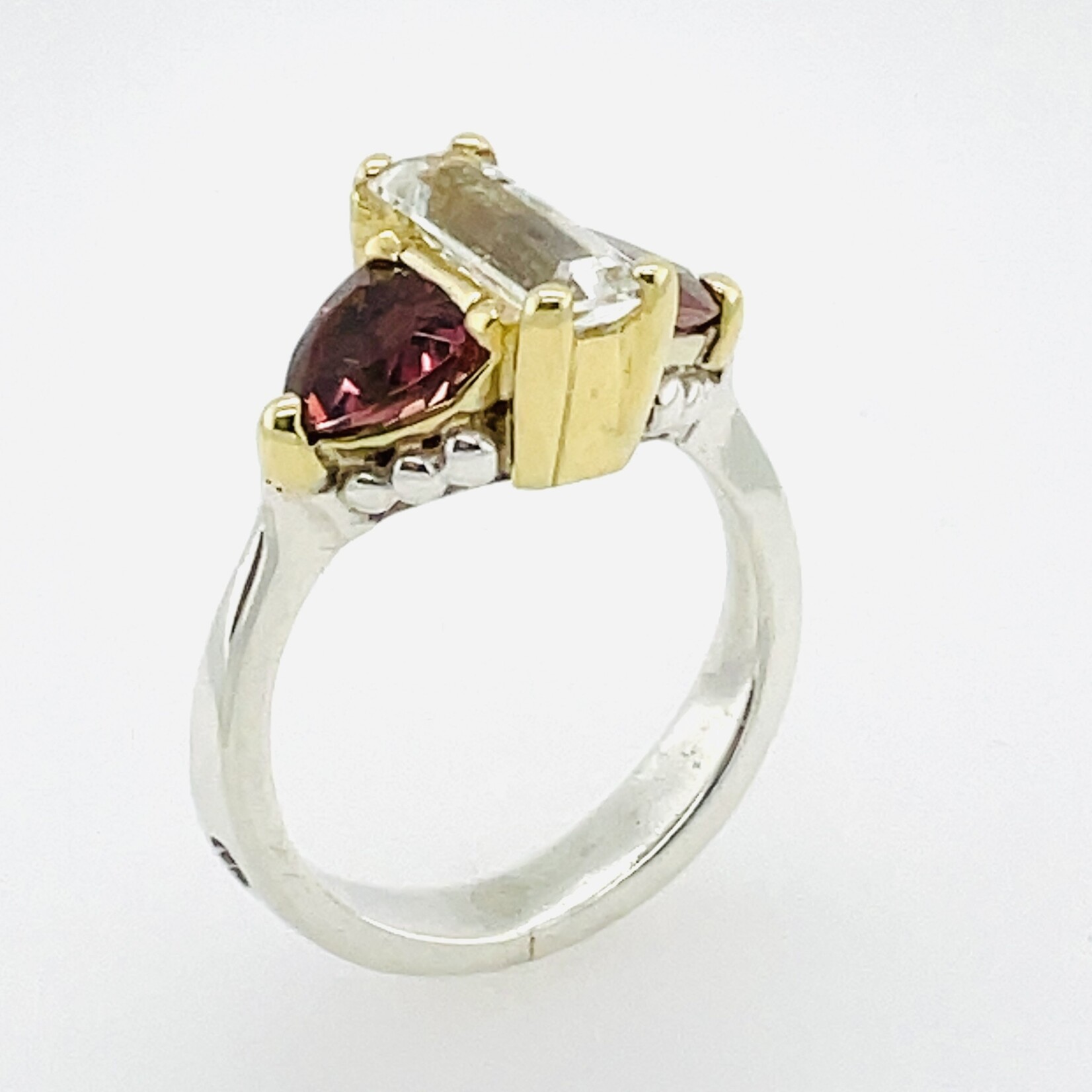 Silver /18KY White Sapphire/Tourmaline Ring (Preowned)