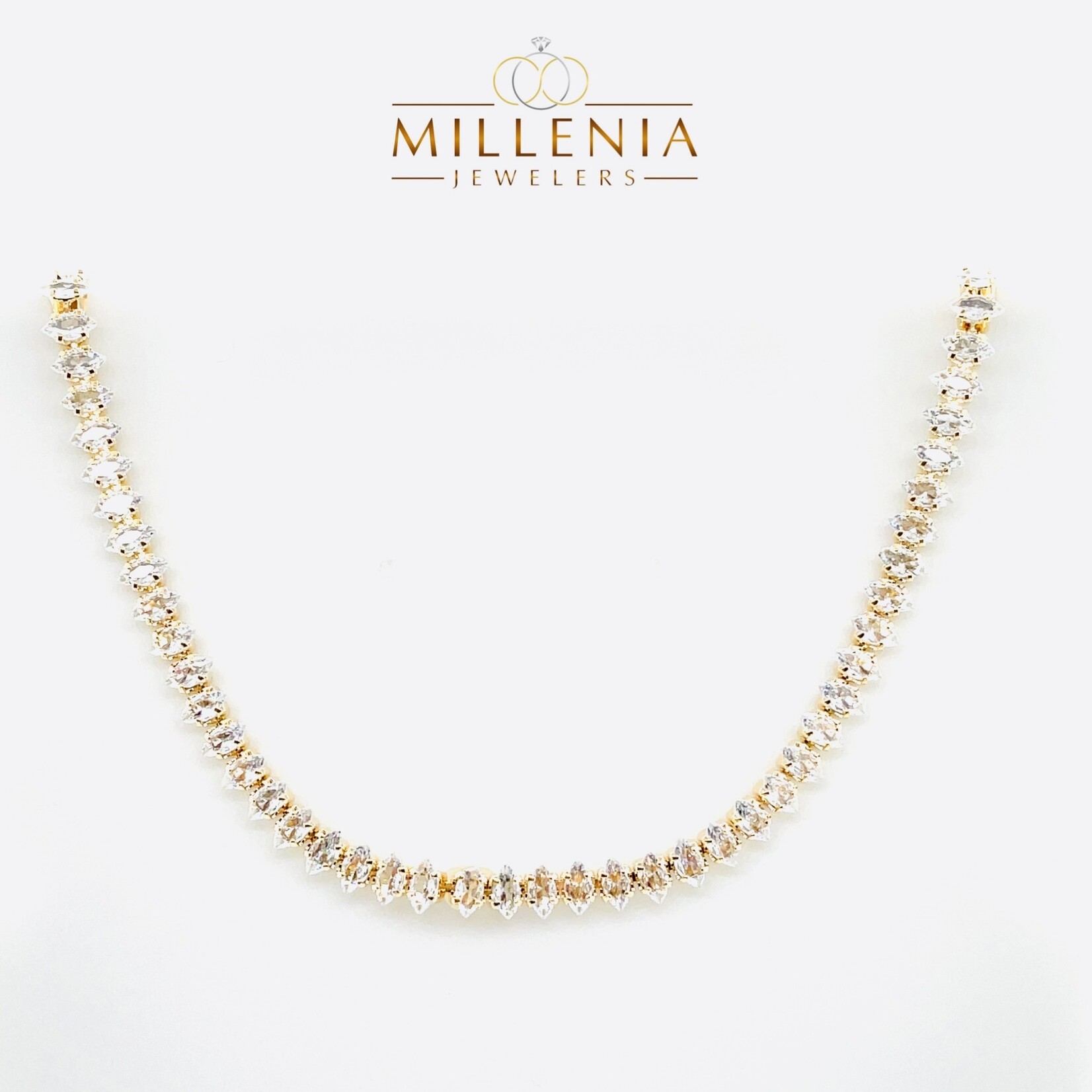 Gold Plated Marquise Cut Stone Tennis Necklace