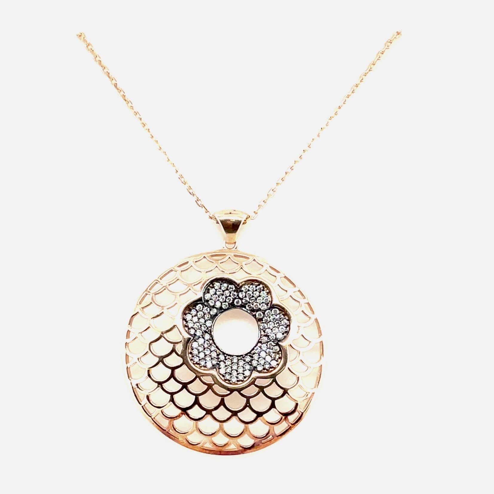 Rose Gold Plated Sterling Silver Chain & Round Pendant Necklace Set