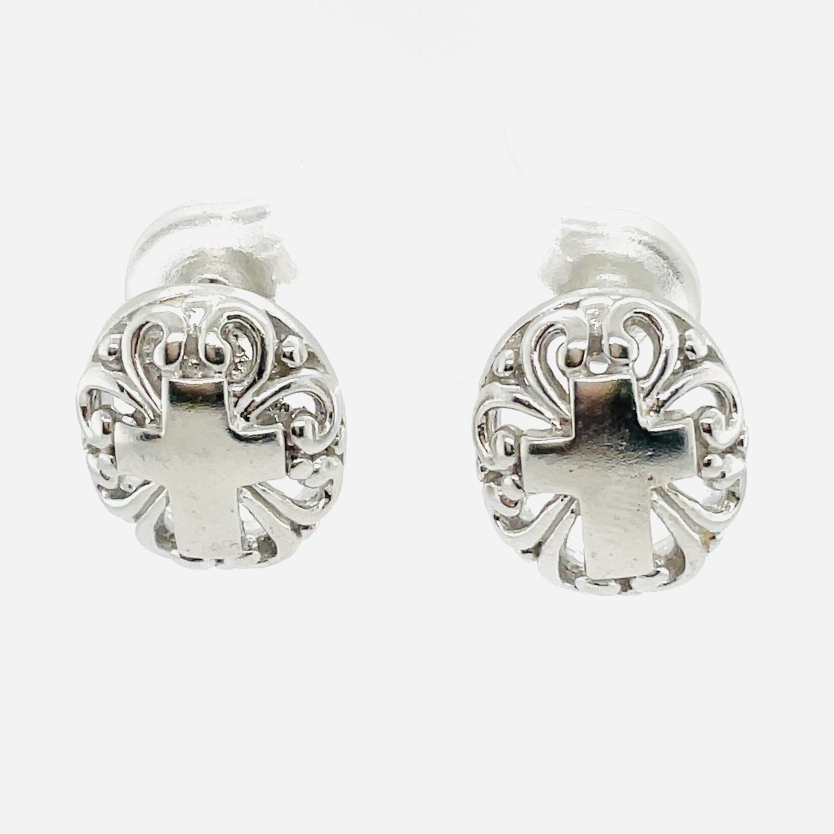 Sterling Silver Oval Cross Earrings