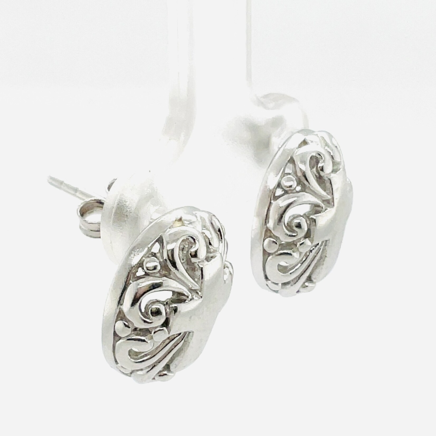 Sterling Silver Oval Cross Earrings