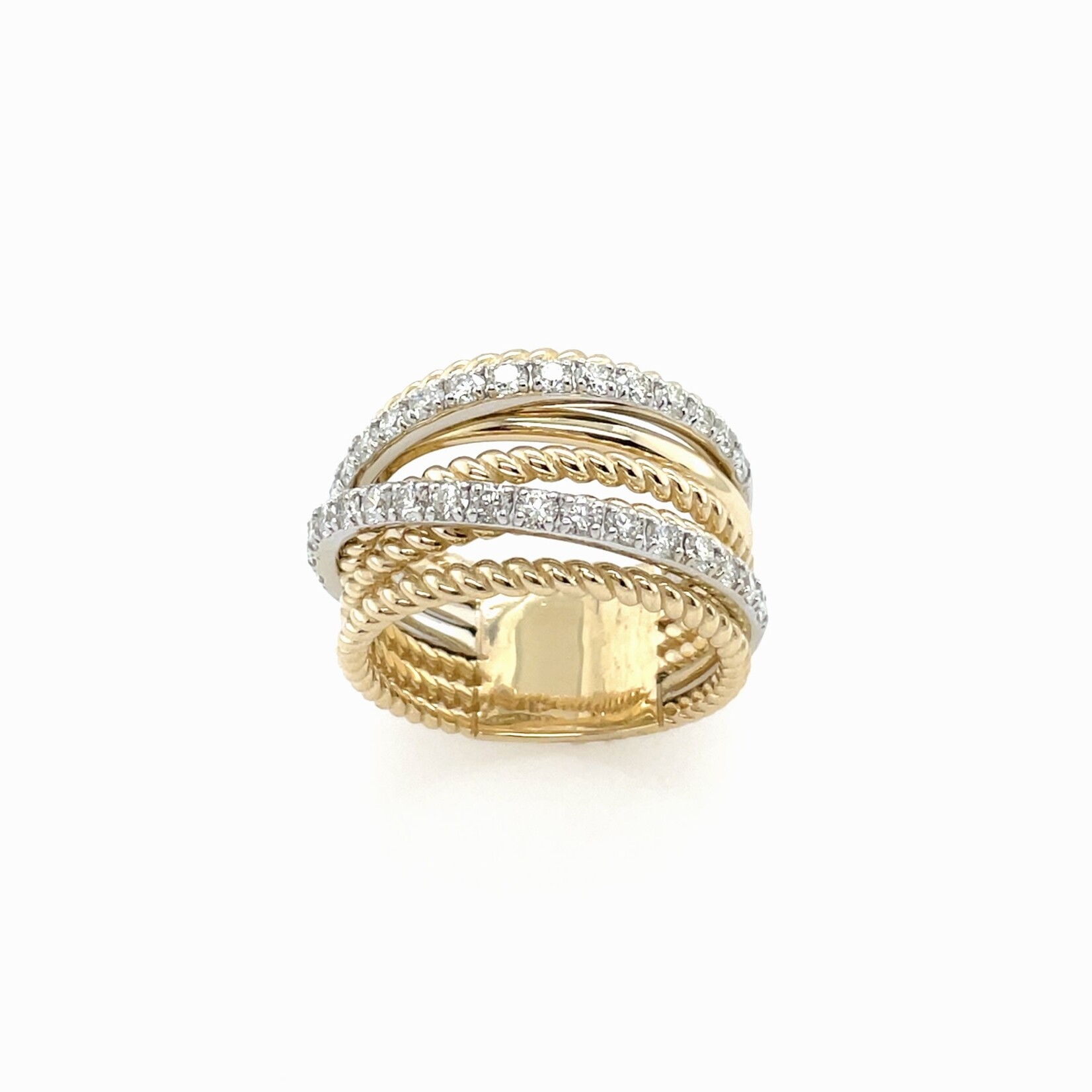 14K Two-Tone Layered Diamond Ring, Size 6.5