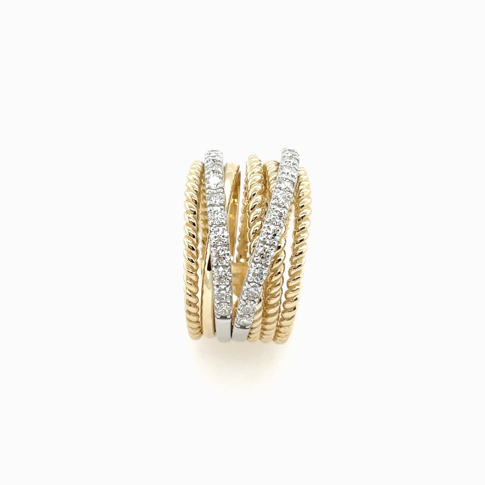 14K Two-Tone Layered Diamond Ring, Size 6.5