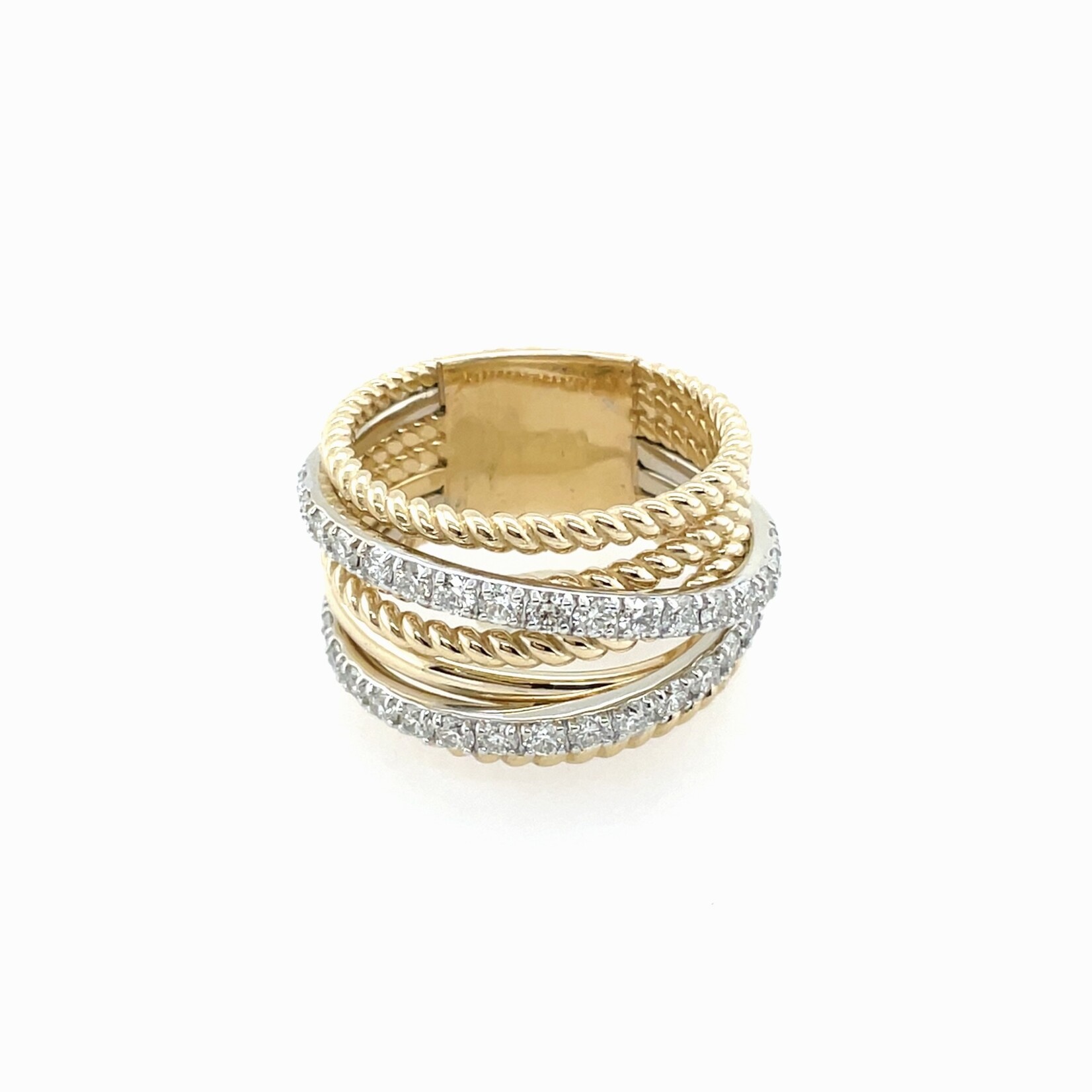 14K Two-Tone Layered Diamond Ring, Size 6.5