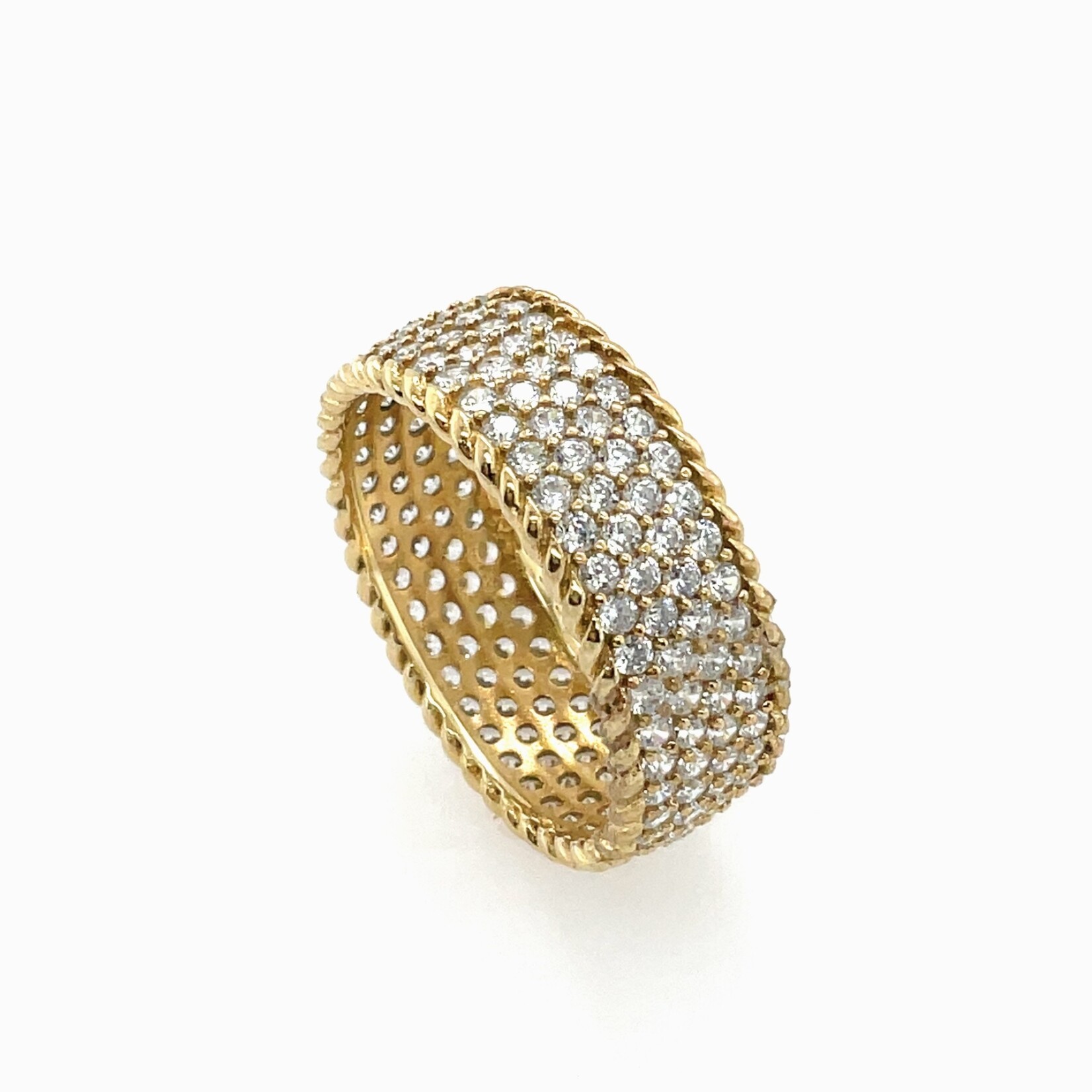18 KT YG Plated S/Silver 4 Row CZ Rope Ring Size 9