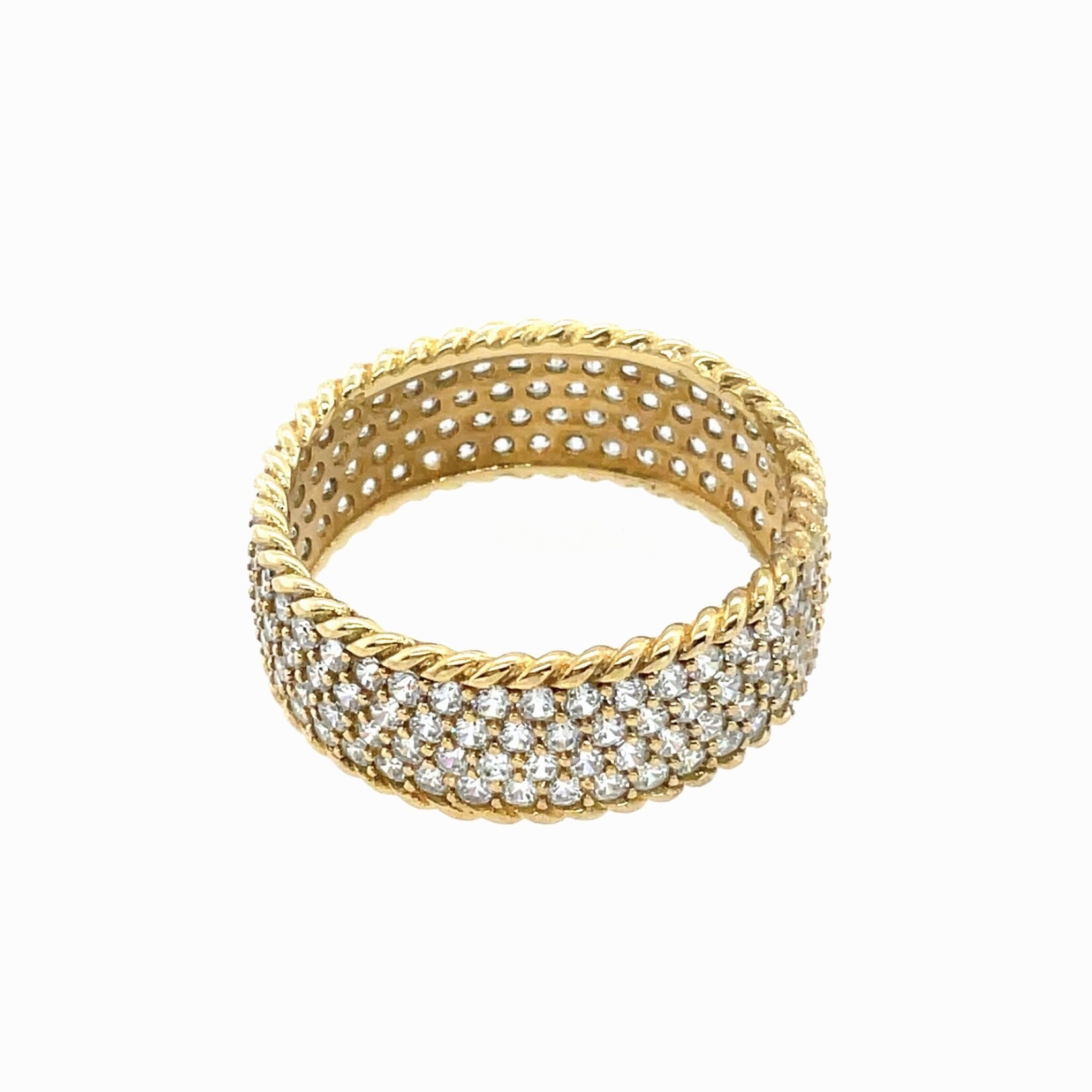 18 KT YG Plated S/Silver 4 Row CZ Rope Ring Size 9