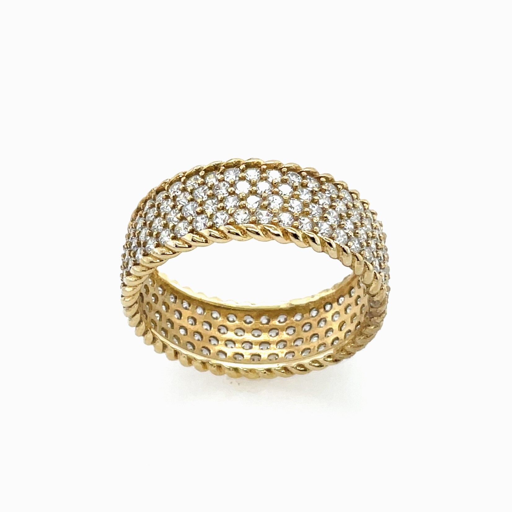 18 KT YG Plated S/Silver 4 Row CZ Rope Ring Size 9