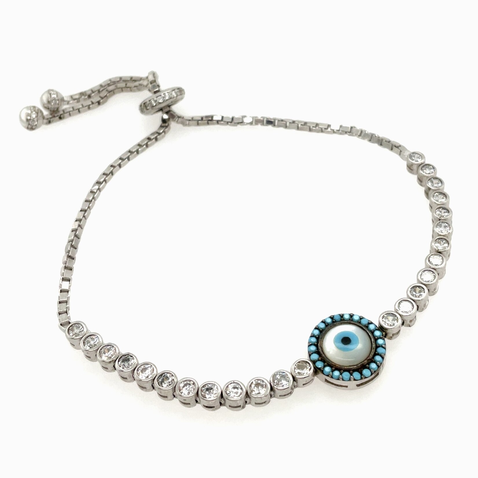 Evil Eye Adjustable Silver Bracelet