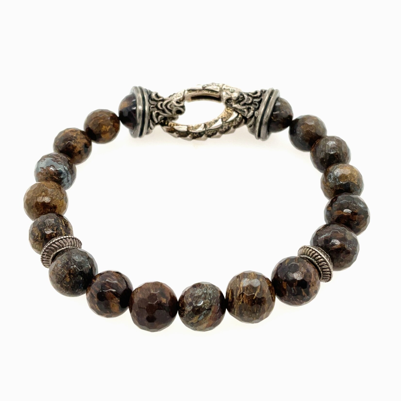 Bronzite Faceted Bracelet/ Vintage Hammer Clasp 9"