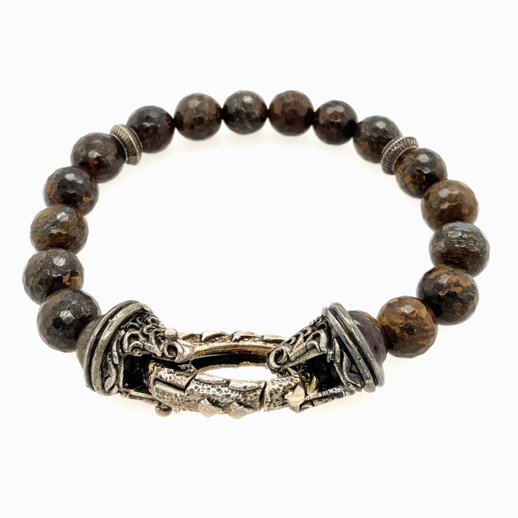Bronzite Faceted Bracelet/ Vintage Hammer Clasp 9"