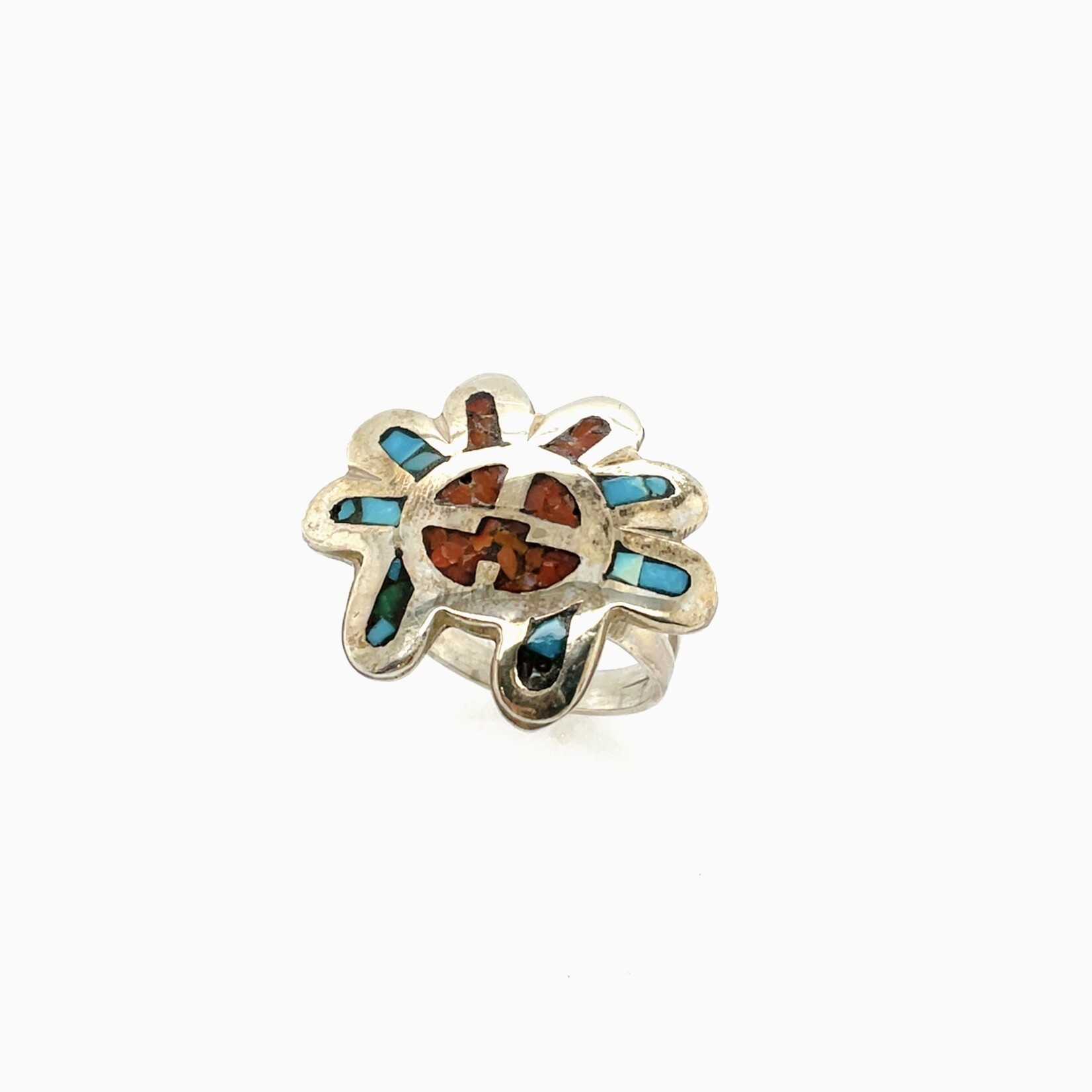 Silver Micro Inlay Southwestern Face Ring Size 6