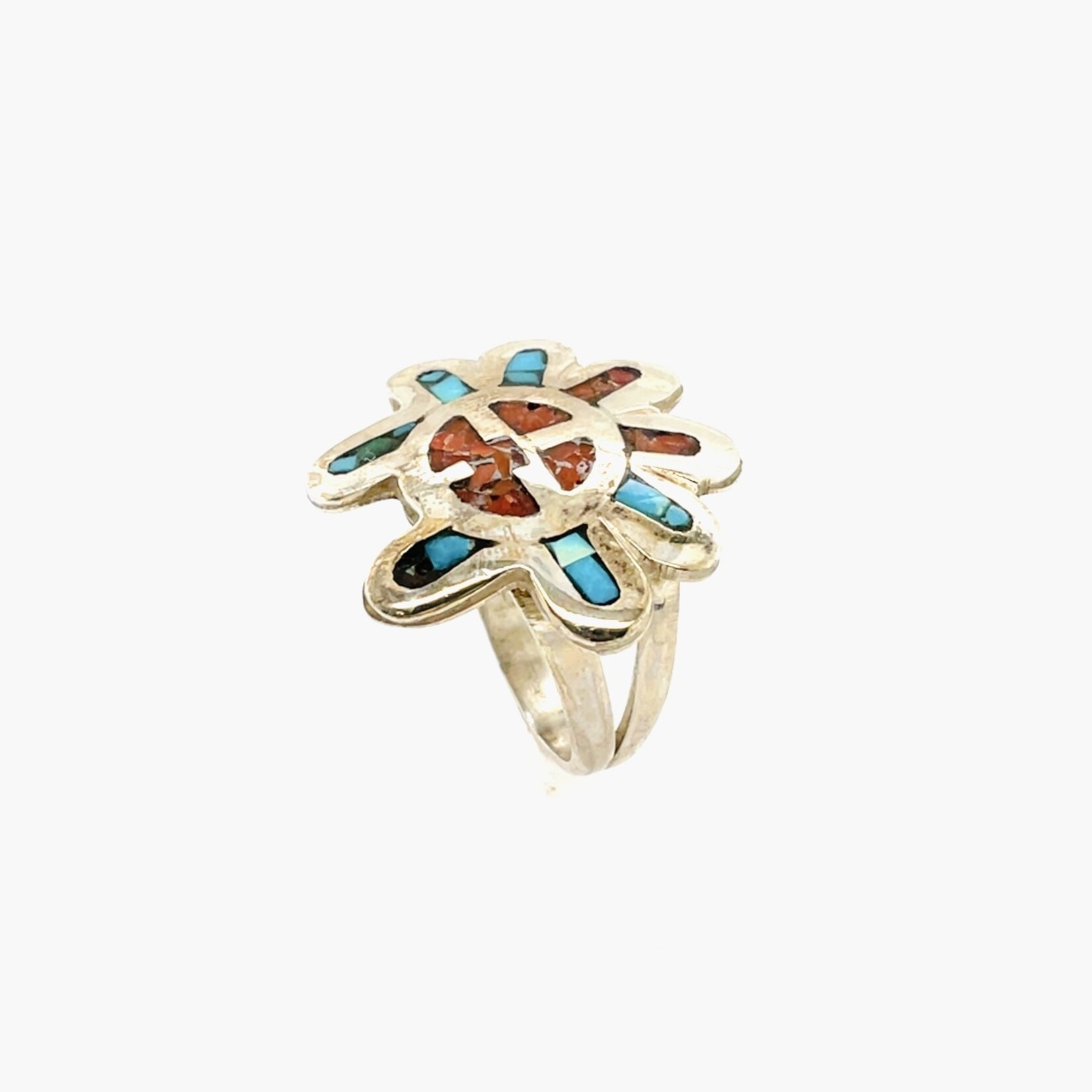 Silver Micro Inlay Southwestern Face Ring Size 6