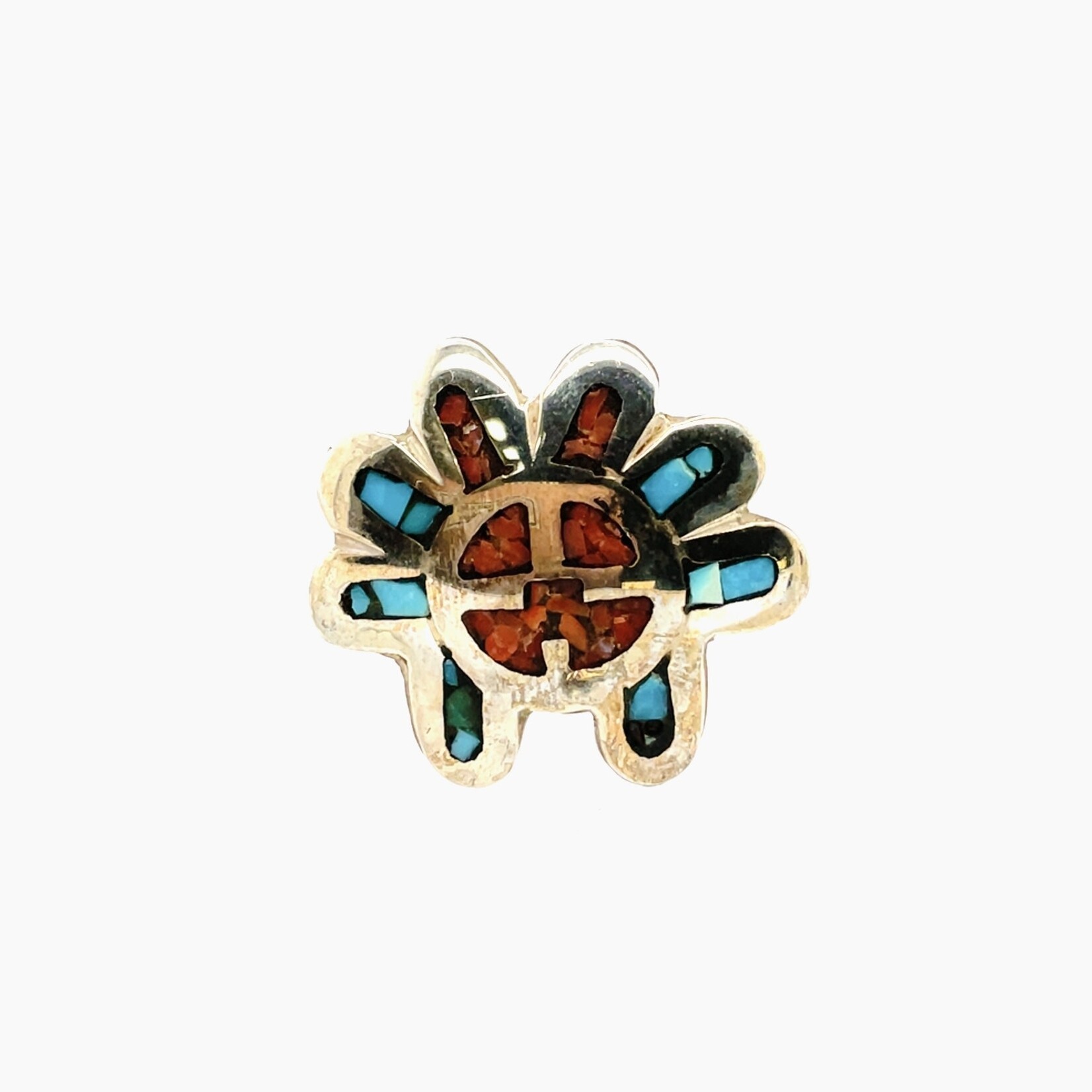 Silver Micro Inlay Southwestern Face Ring Size 6