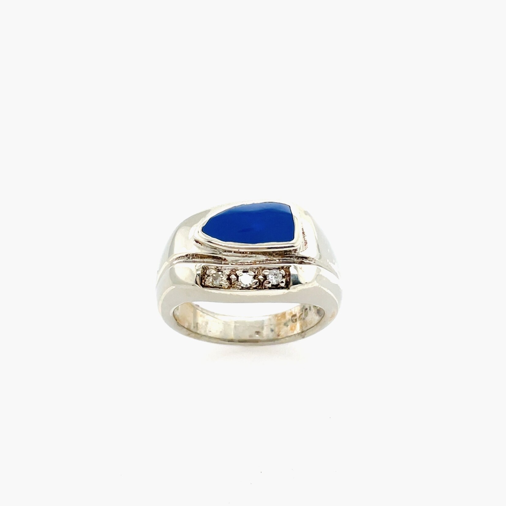 Sterling Silver Blue Ring,  Diamond .06 Ctw, Size 6