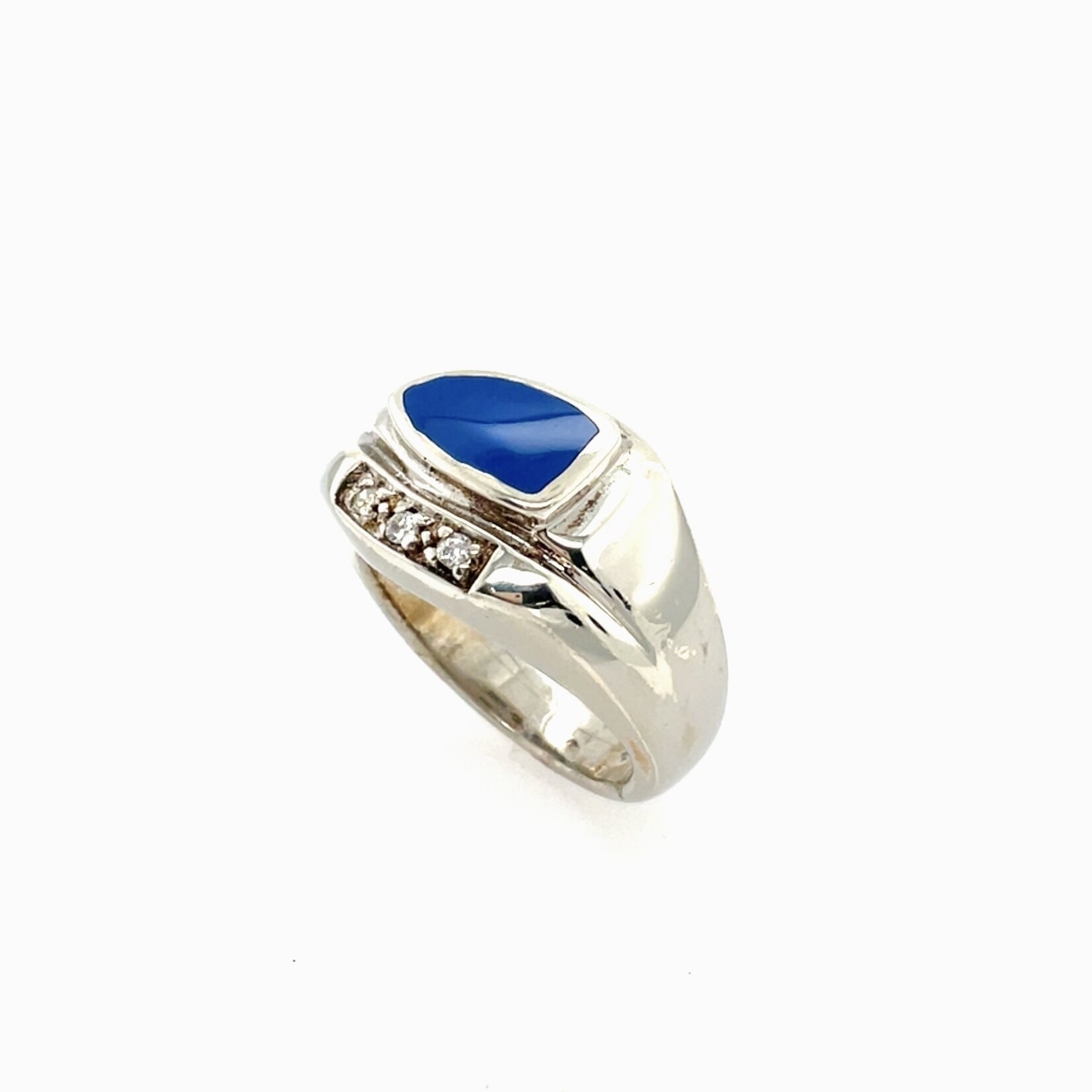Sterling Silver Blue Ring,  Diamond .06 Ctw, Size 6
