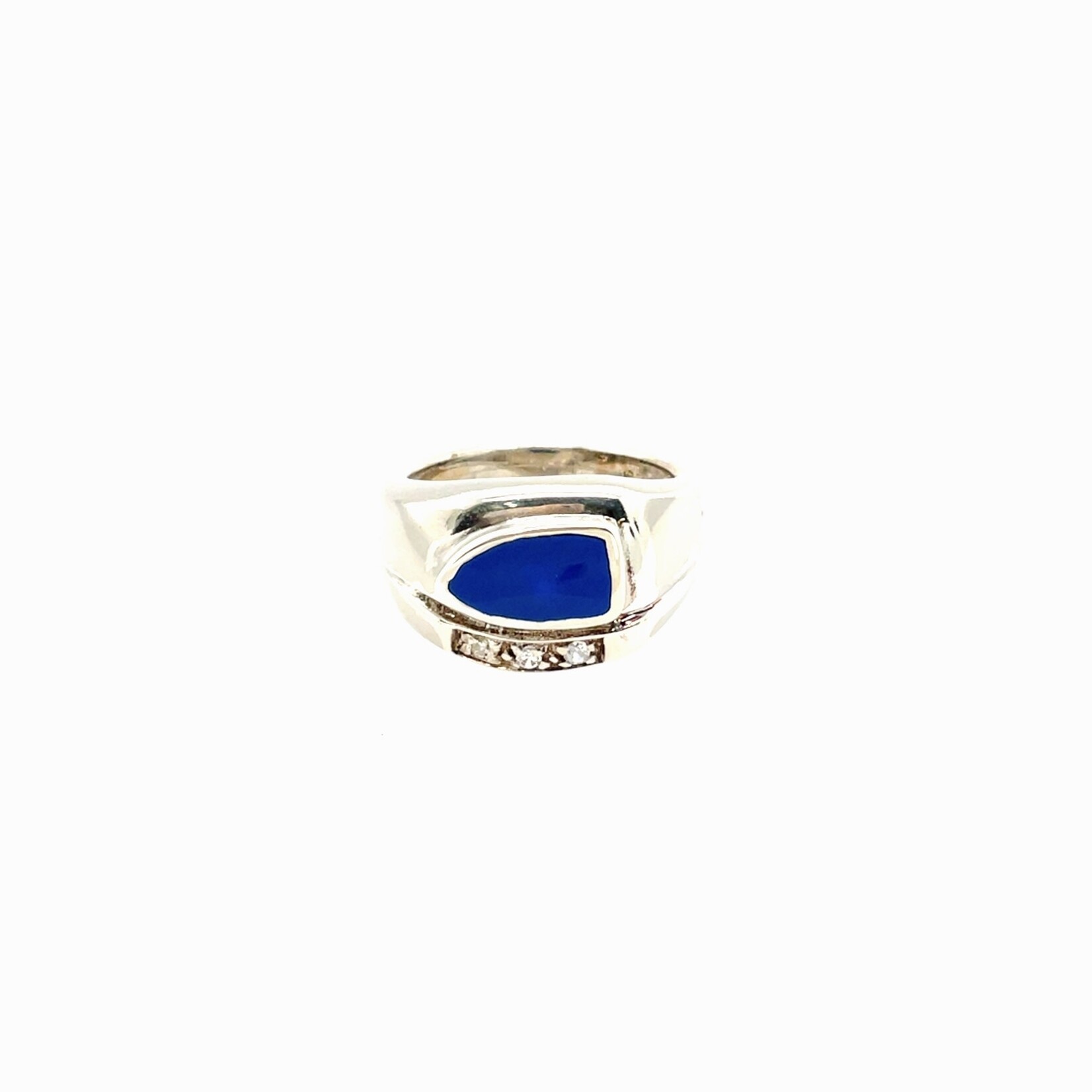 Sterling Silver Blue Ring,  Diamond .06 Ctw, Size 6