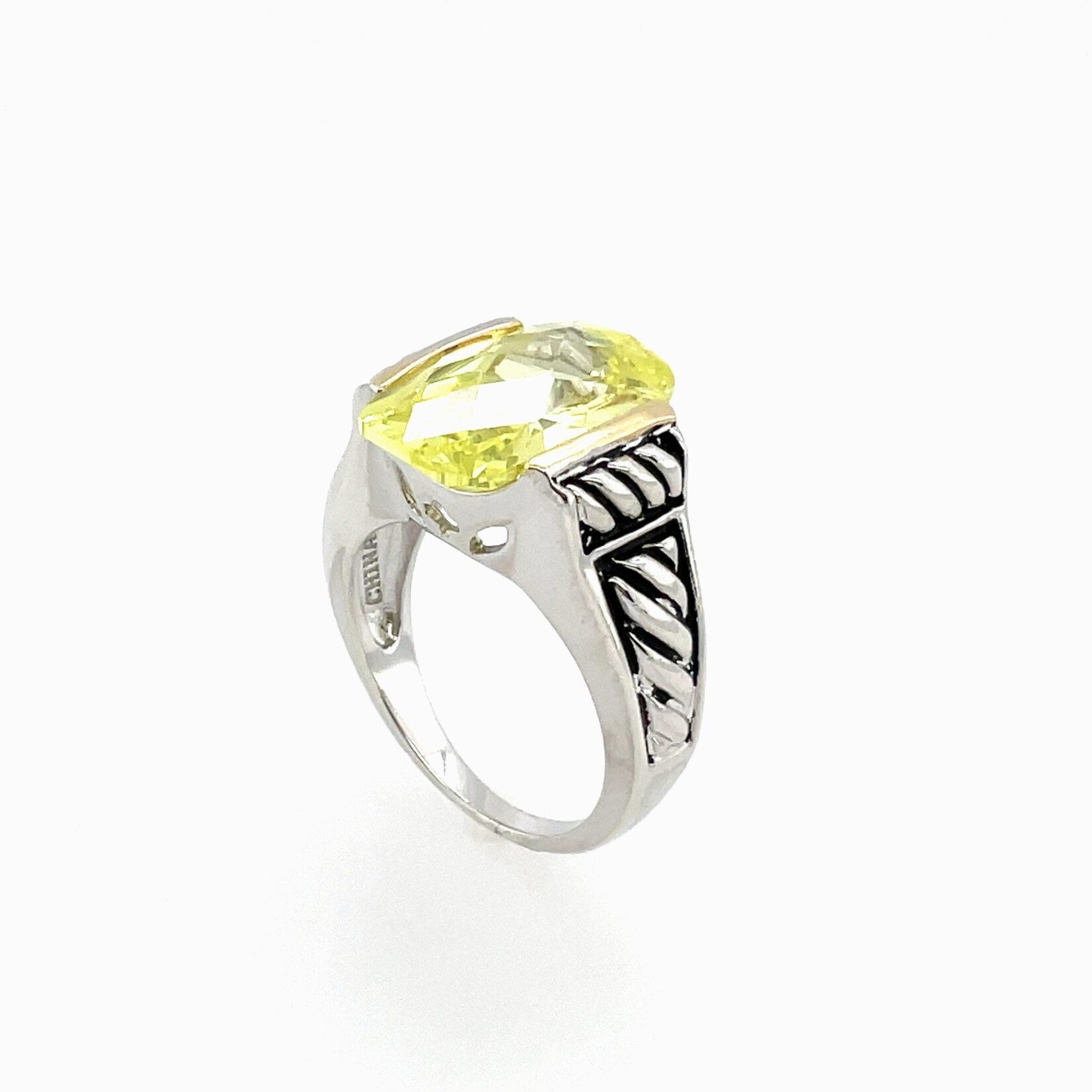Silver Checkerboard Cut Green CZ Ring Size 6.25