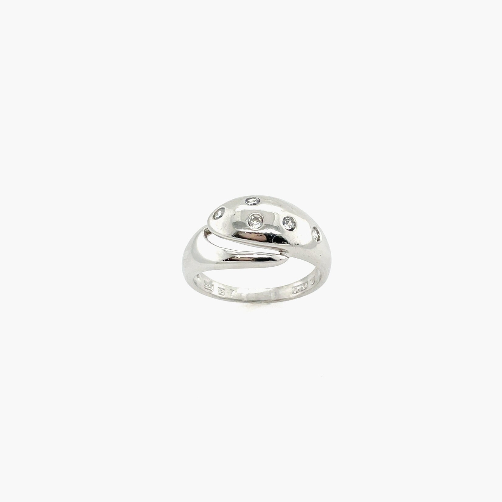 Sterling Silver YSL Style Ring Diamond & CZ, Size 7