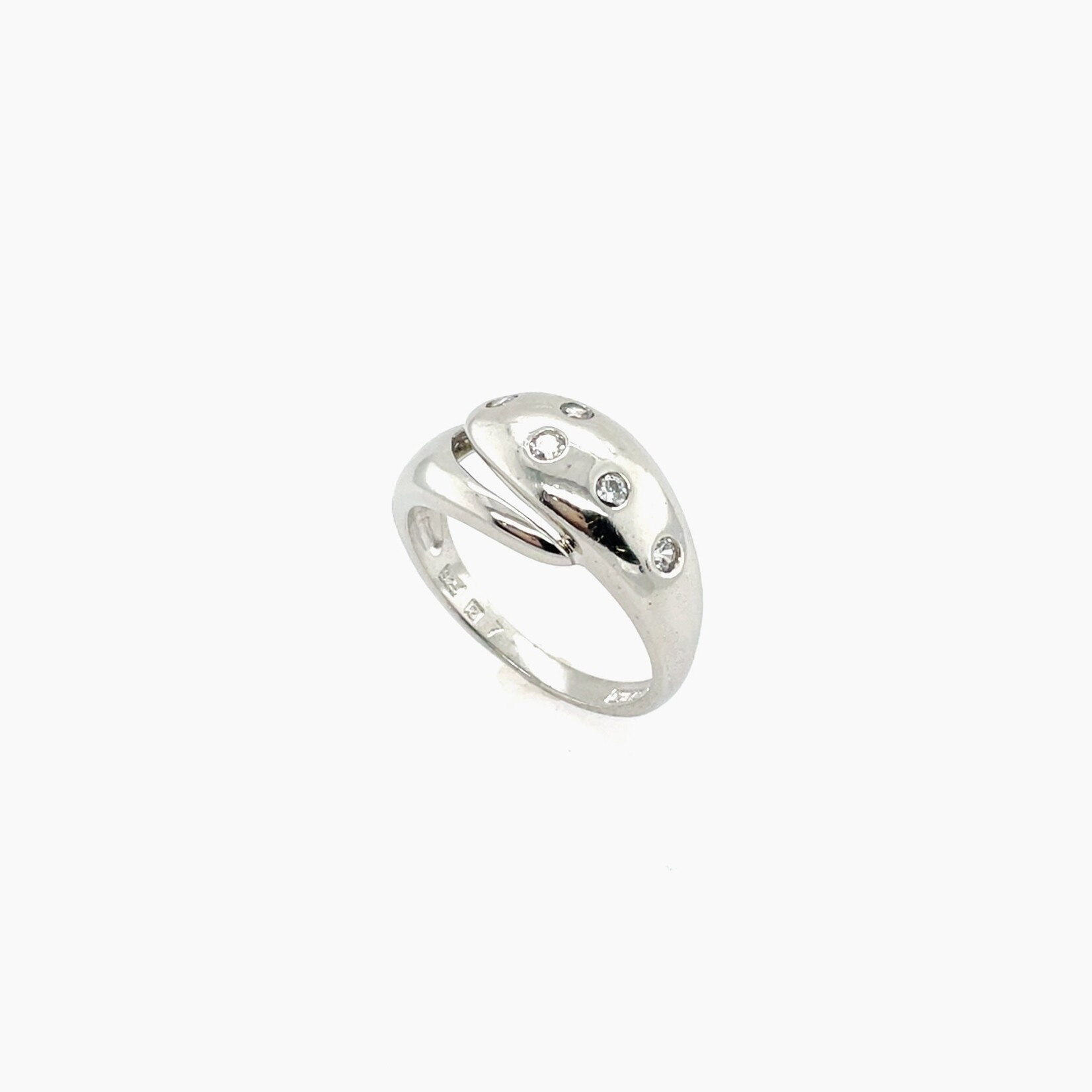 Sterling Silver YSL Style Ring Diamond & CZ, Size 7