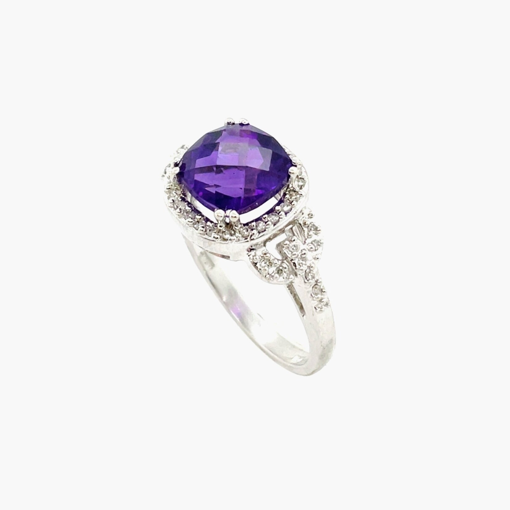 10K Ladies Amethyst Diamond Ring Size 7