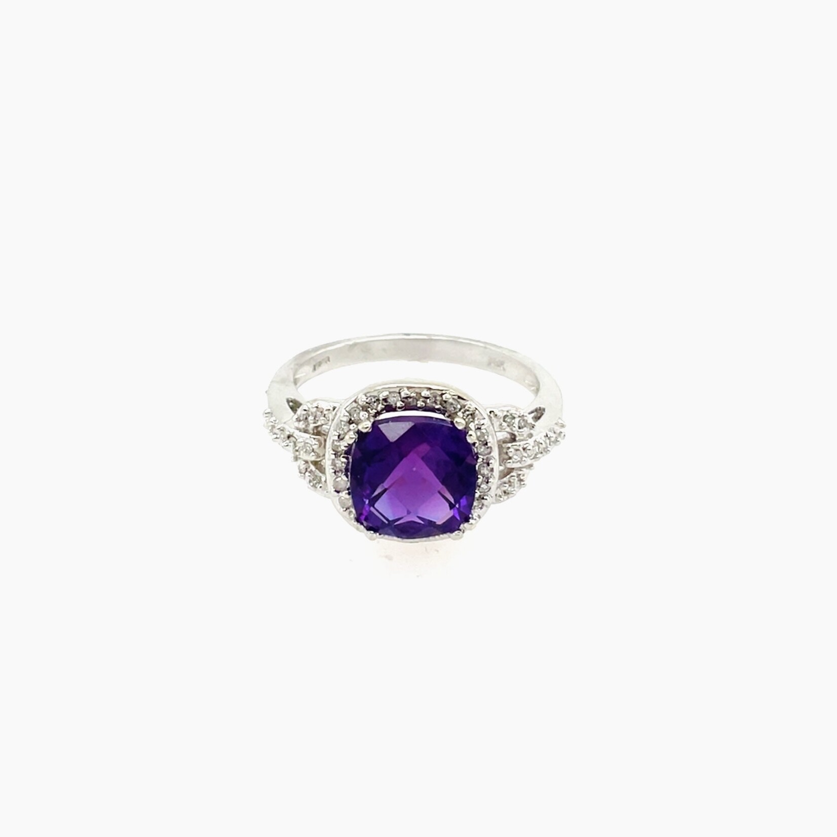 10K Ladies Amethyst Diamond Ring Size 7