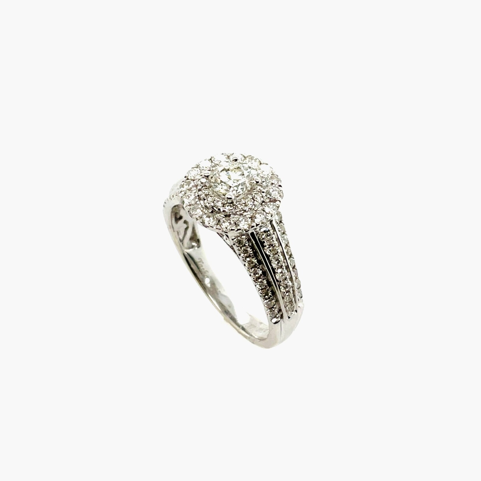Millenia 14K White Gold Double Halo Ring, Size 7