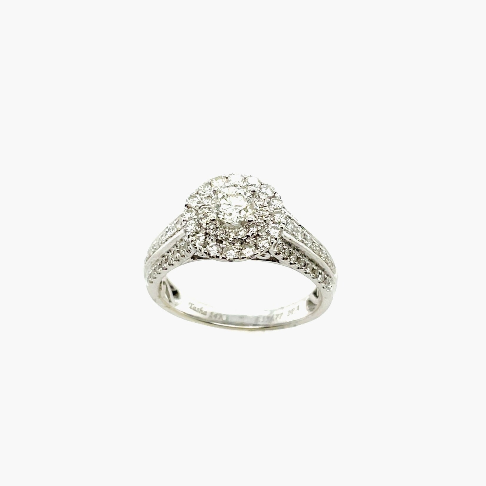Millenia 14K White Gold Double Halo Ring, Size 7