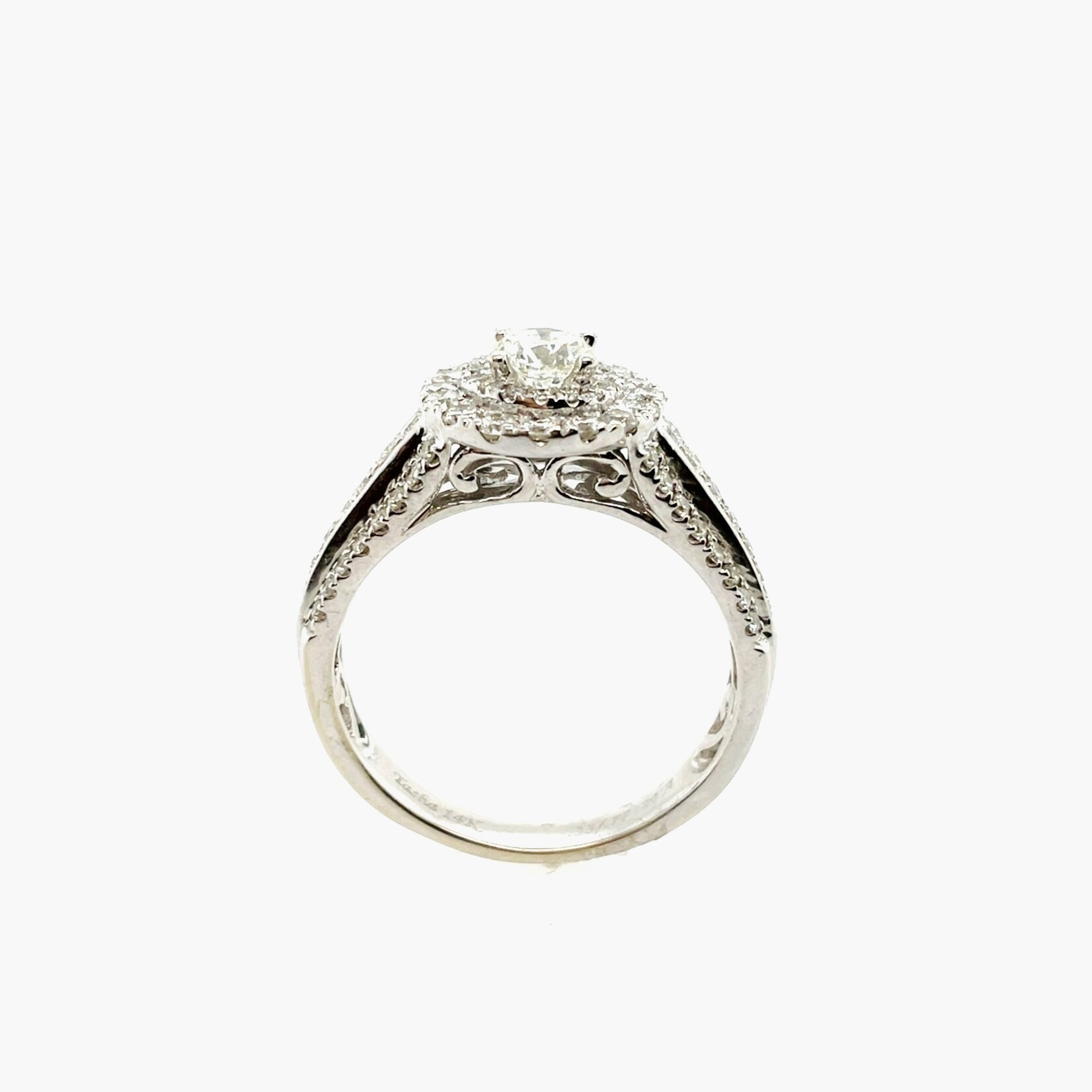 Millenia 14K White Gold Double Halo Ring, Size 7