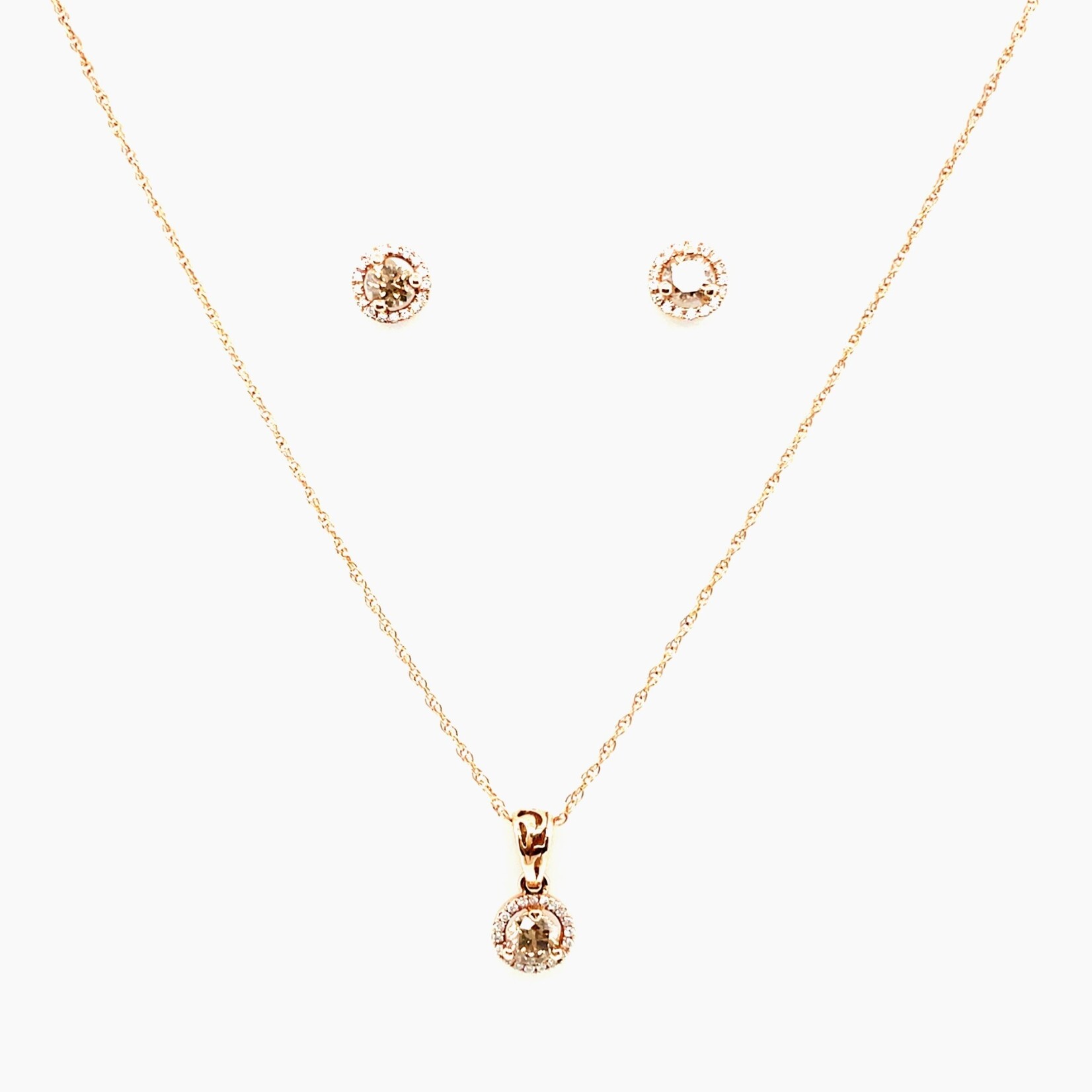 14 Kt Rose Gold Dia Necklace & Earring Set 1.40 Ctw