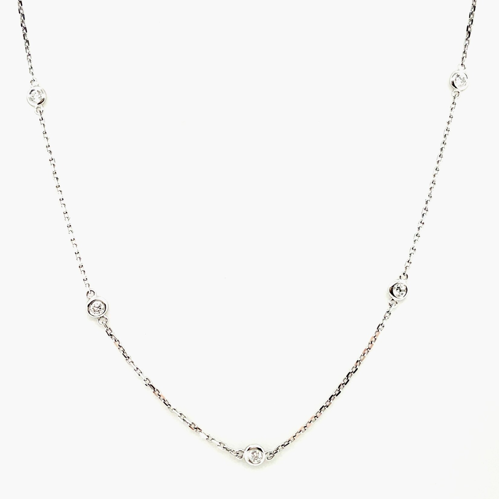 14K White Gold Diamond Station Necklace