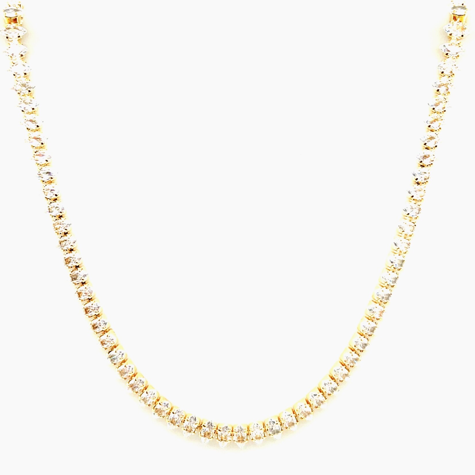 Gold Plated Marquise Cut Stone Tennis Necklace