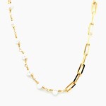 18" Gold Plated Paperclip Chain 13 x 5 mm with 7mm Pearls