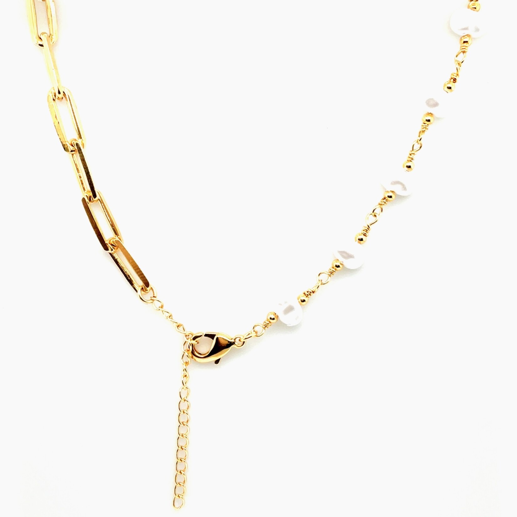 18" Gold Plated Paperclip Chain 13 x 5 mm with 7mm Pearls