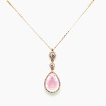 Gold Plated Silver Chain & Rose Qtz Pendant Set