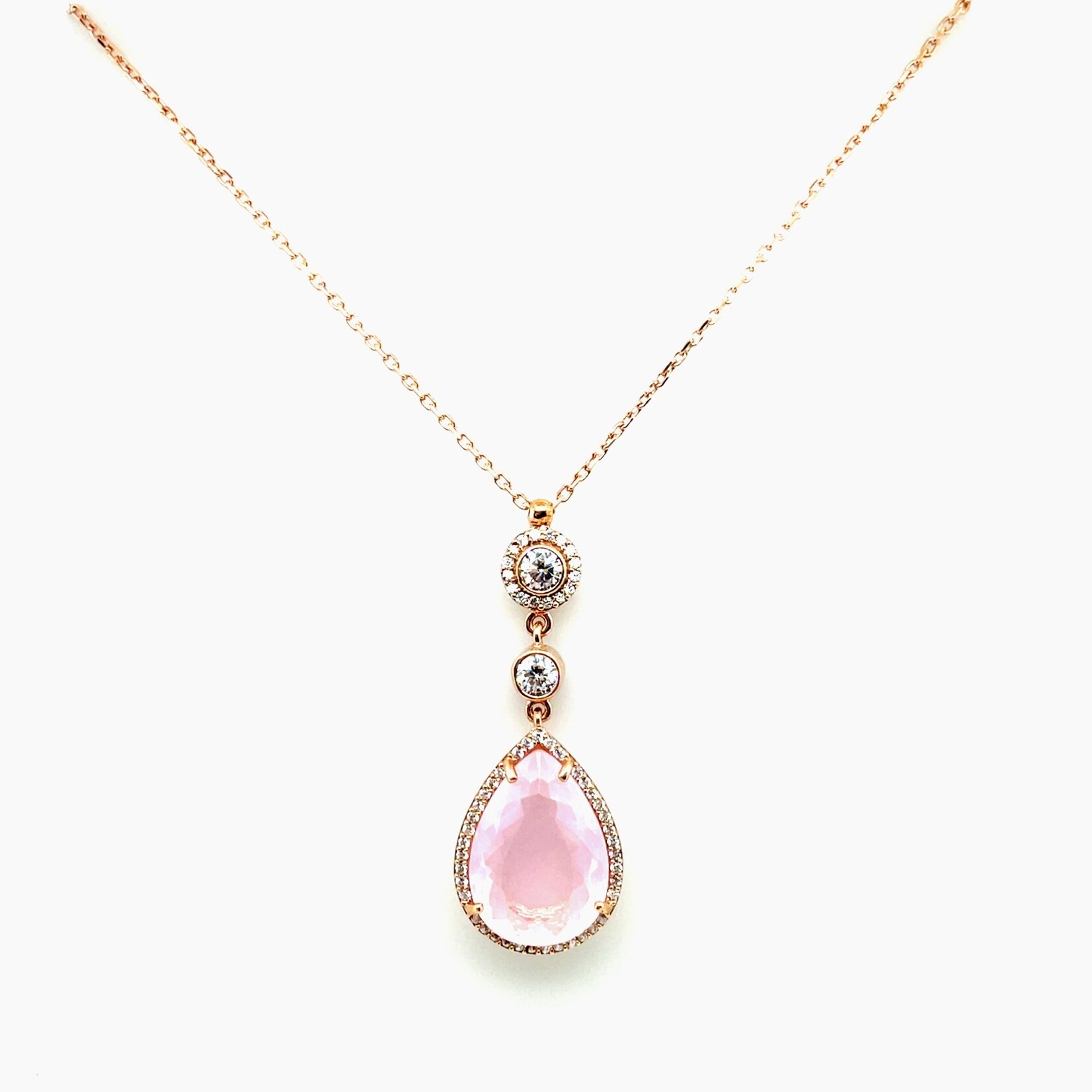 Gold Plated Silver Chain & Rose Qtz Pendant Set