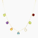 14 KT YG Multi-Gem Adj Necklace 6.00 Ctw