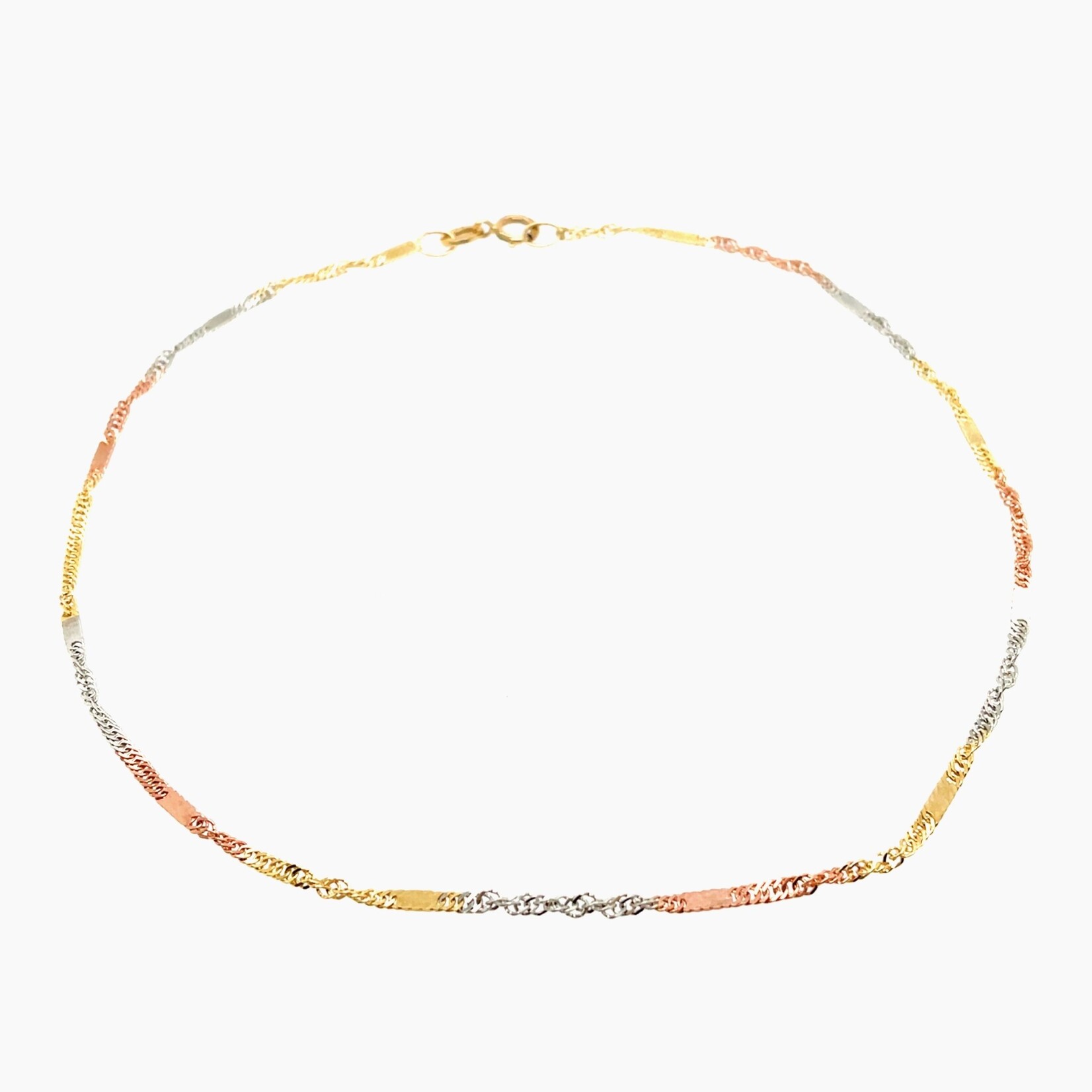 10 Kt Three Tone Gold Anklet 10”