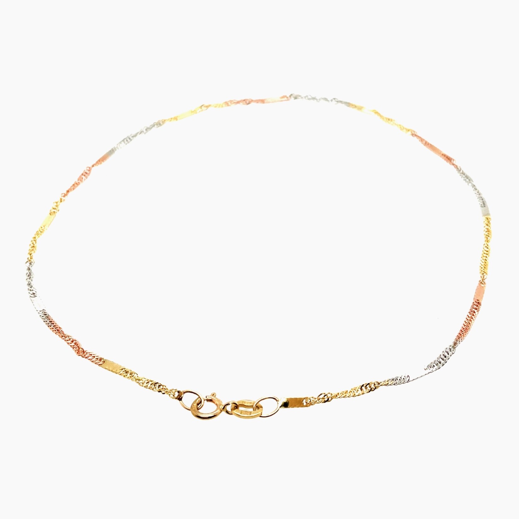 10 Kt Tri-Color Anklet 9.5"