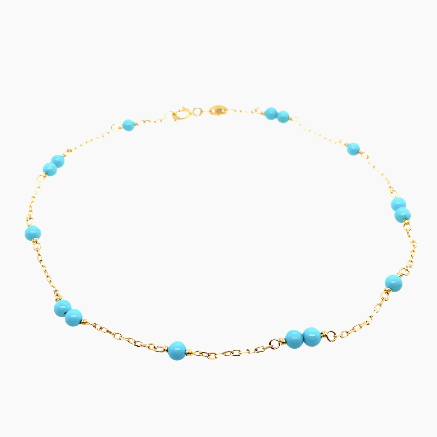 14 Kt Yellow Gold Natural Turquoise Anklet 9"