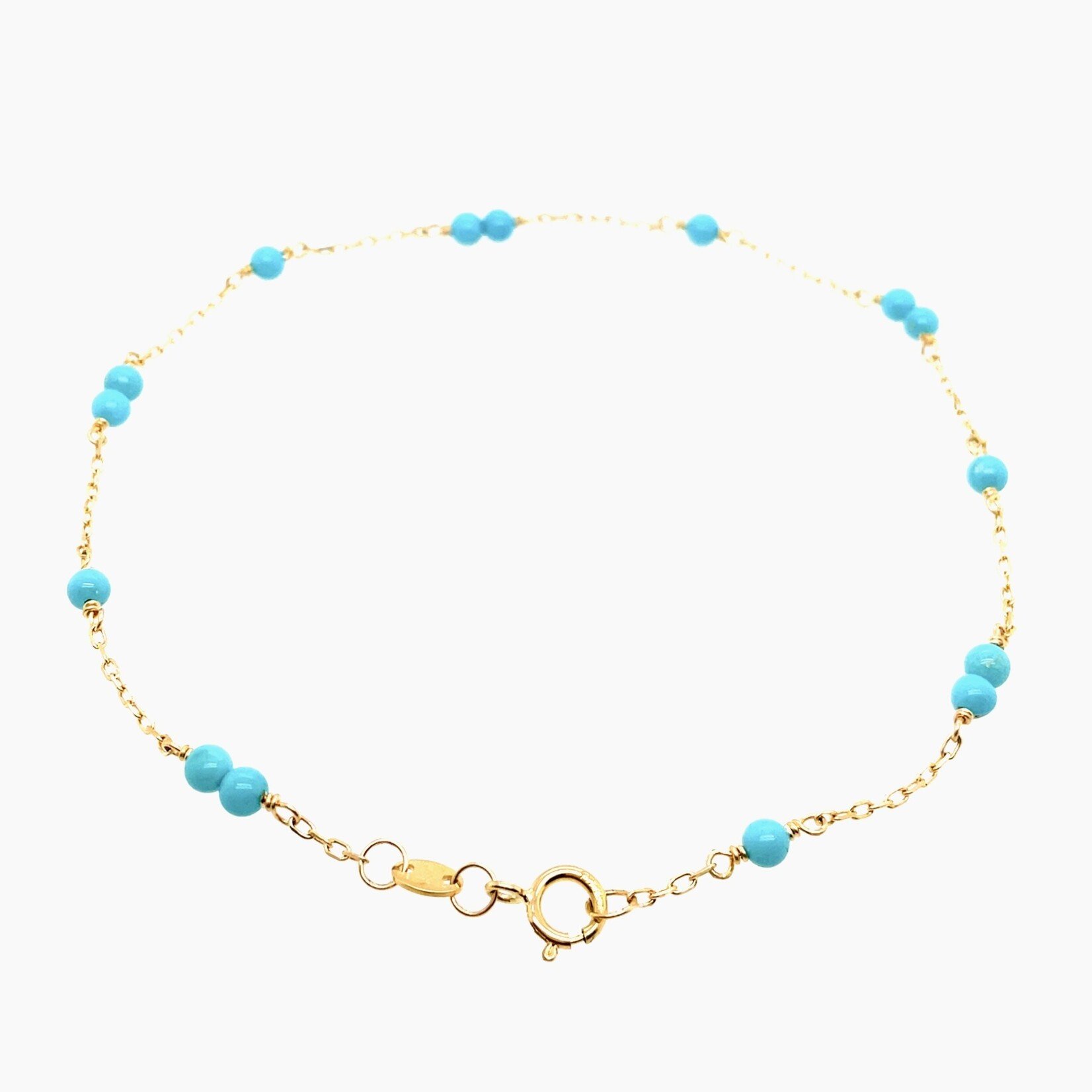 14 Kt Yellow Gold Natural Turquoise Anklet 9"
