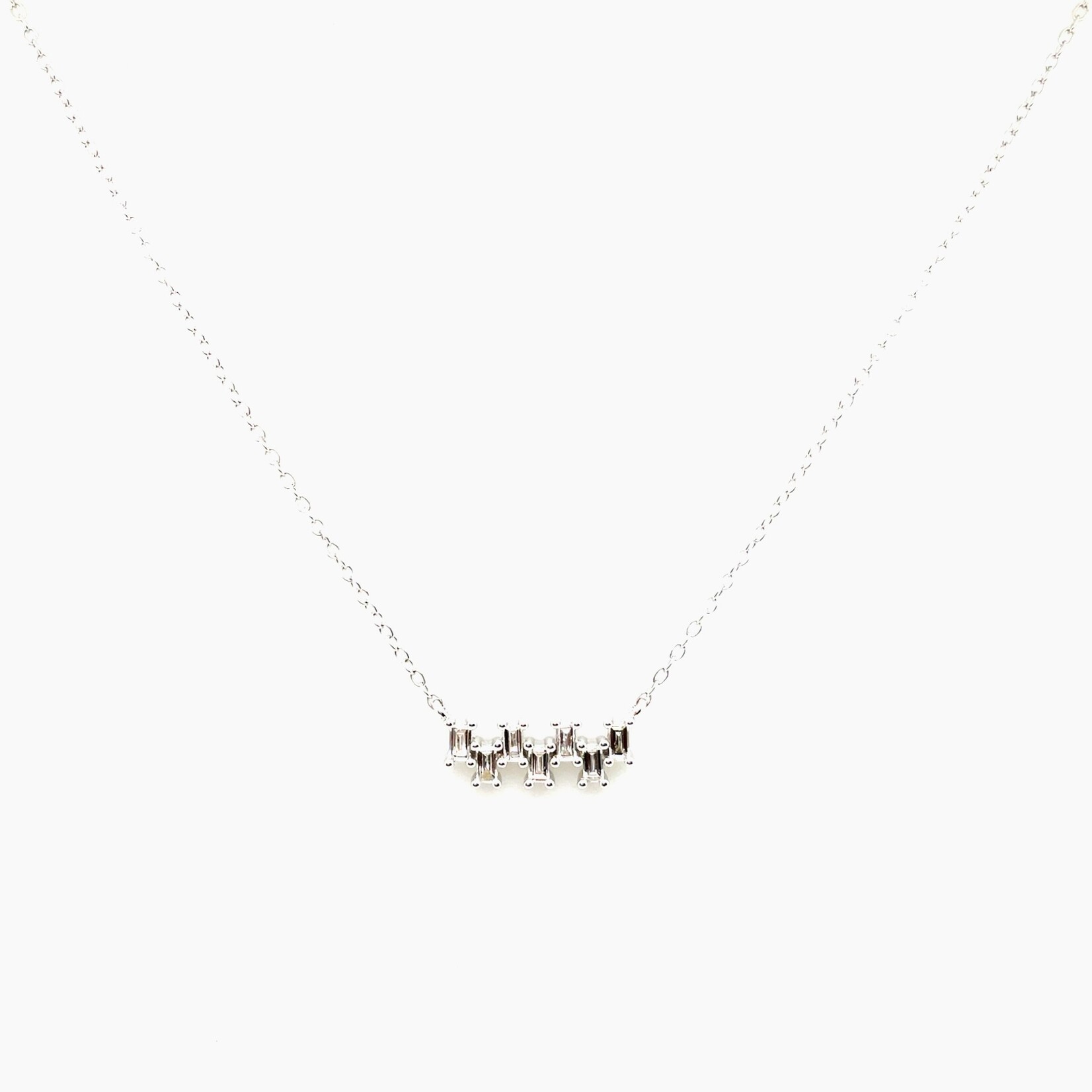 14KW Diamond Neck Bar Pendant & Chain 18" .29 Ctw 7RectD
