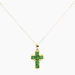 14 Kt Yellow Gold Emerald Cross Necklace