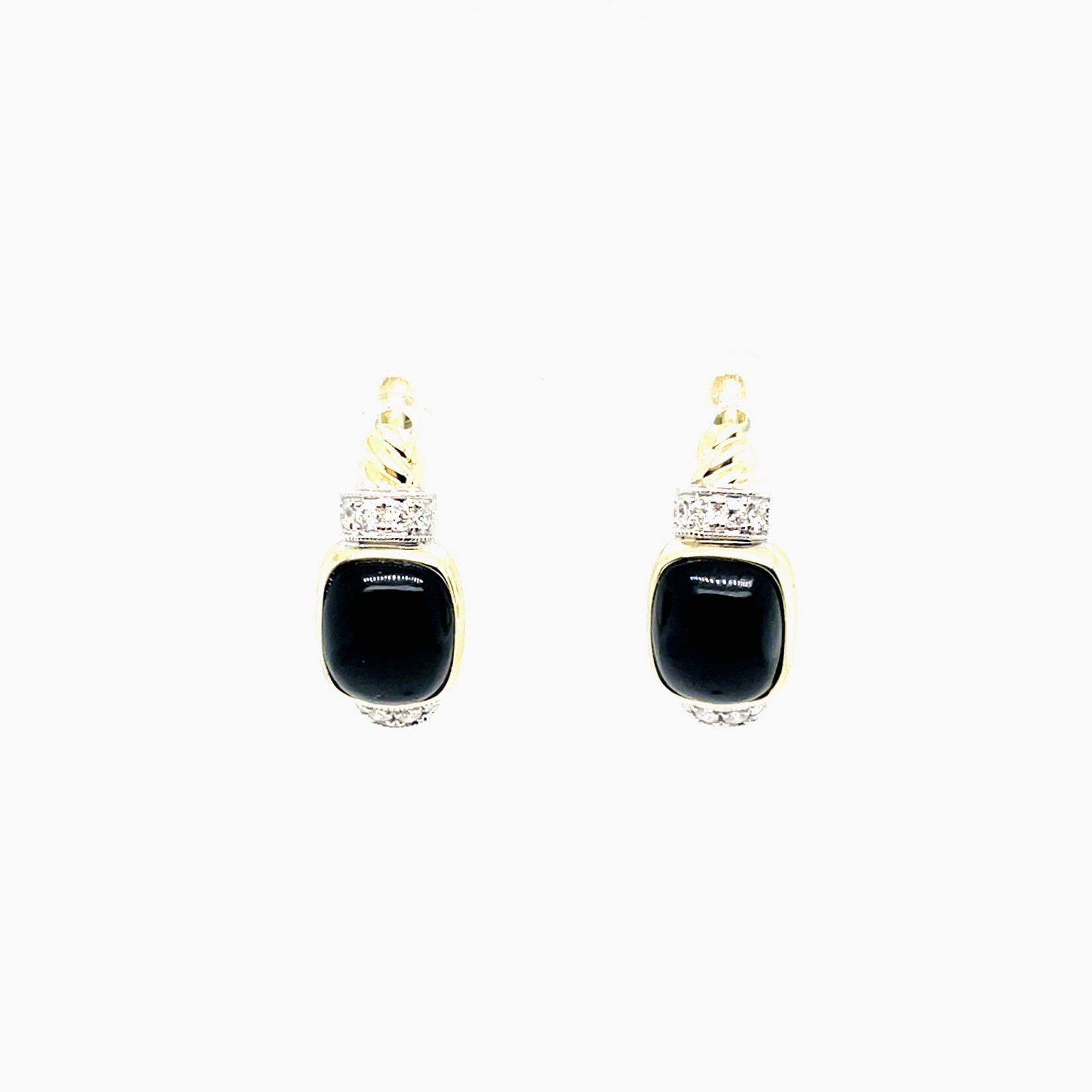 14KT YG Black Agate & Diamond Earrings