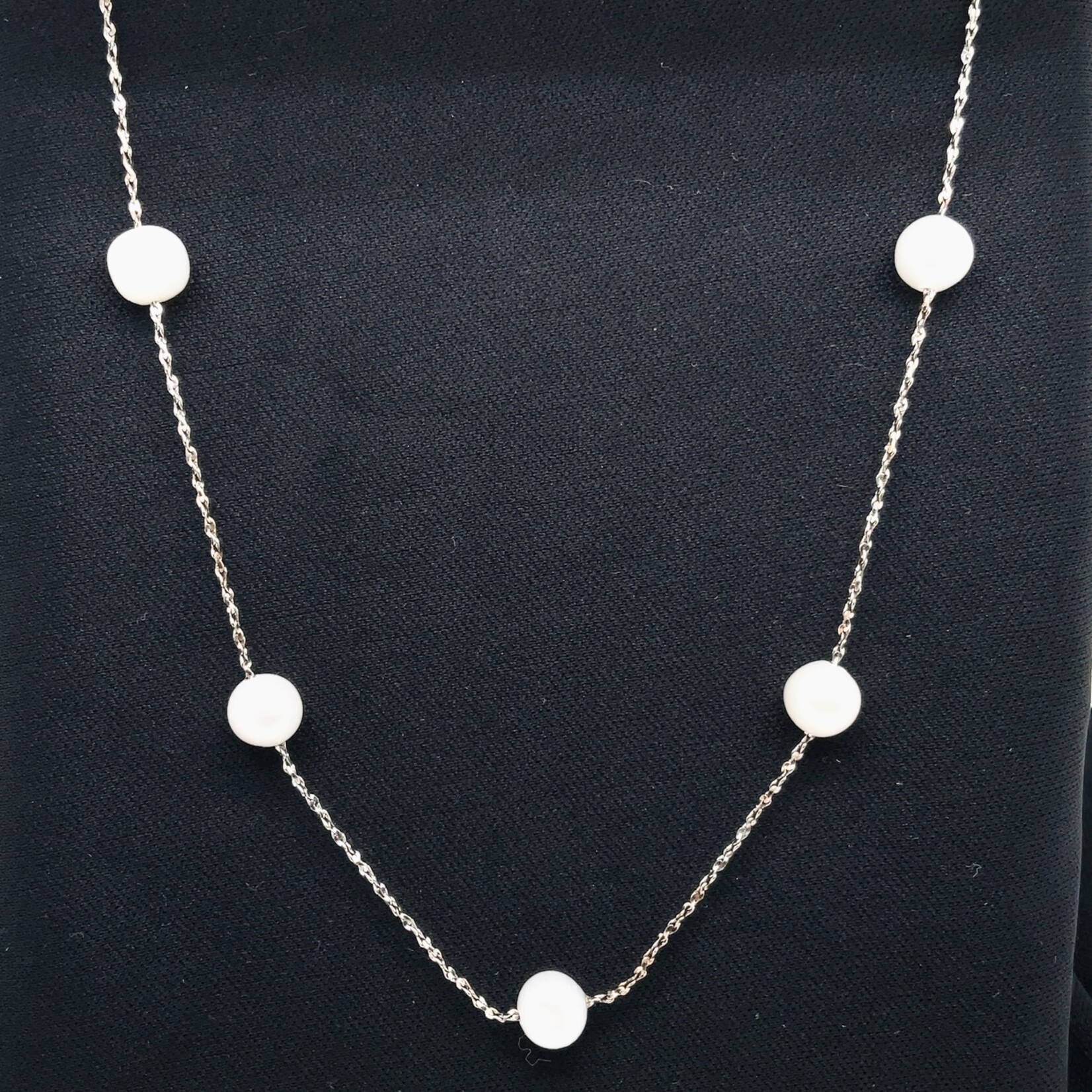 Sterling Silver & Pearl 36" Station Necklace