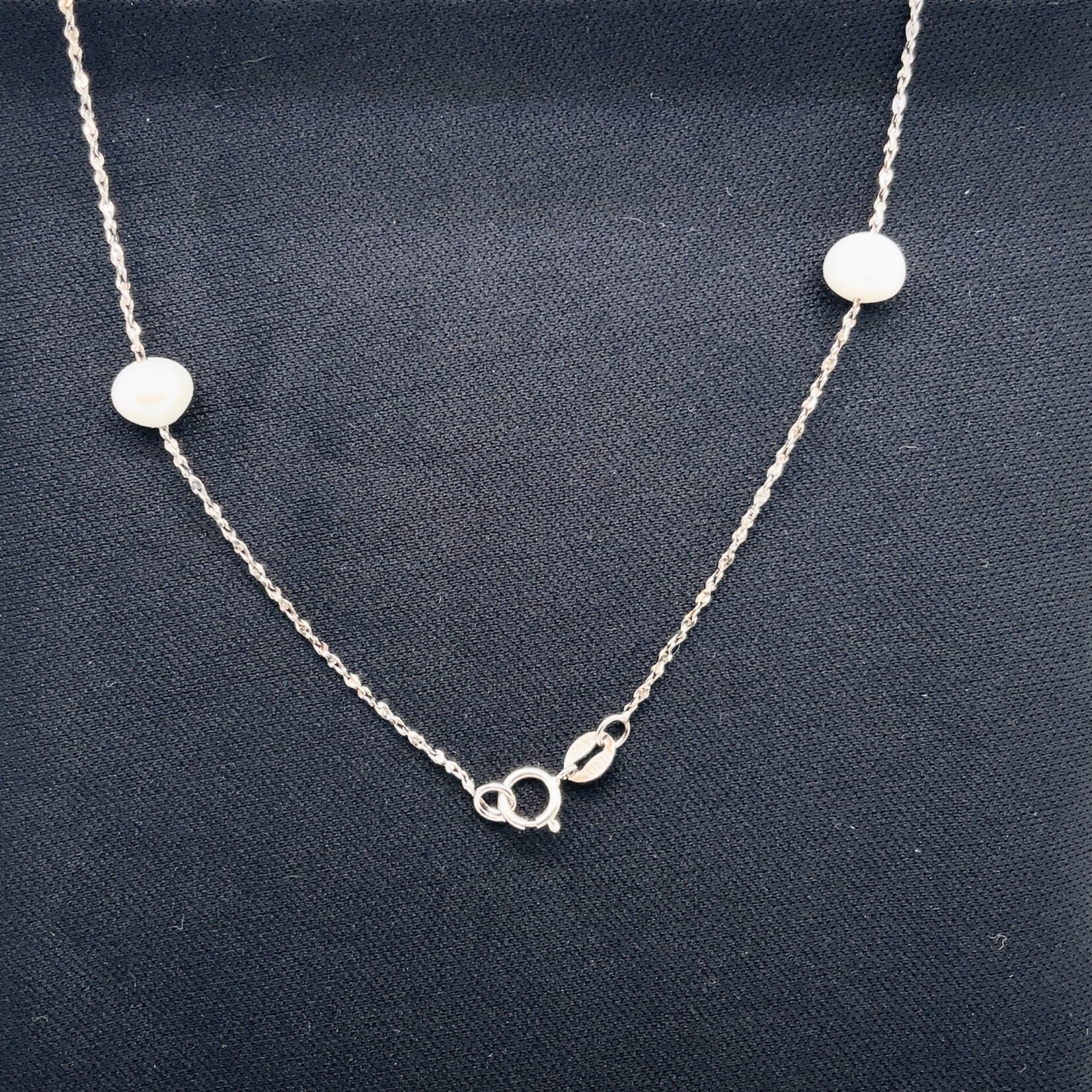 Sterling Silver & Pearl 36" Station Necklace
