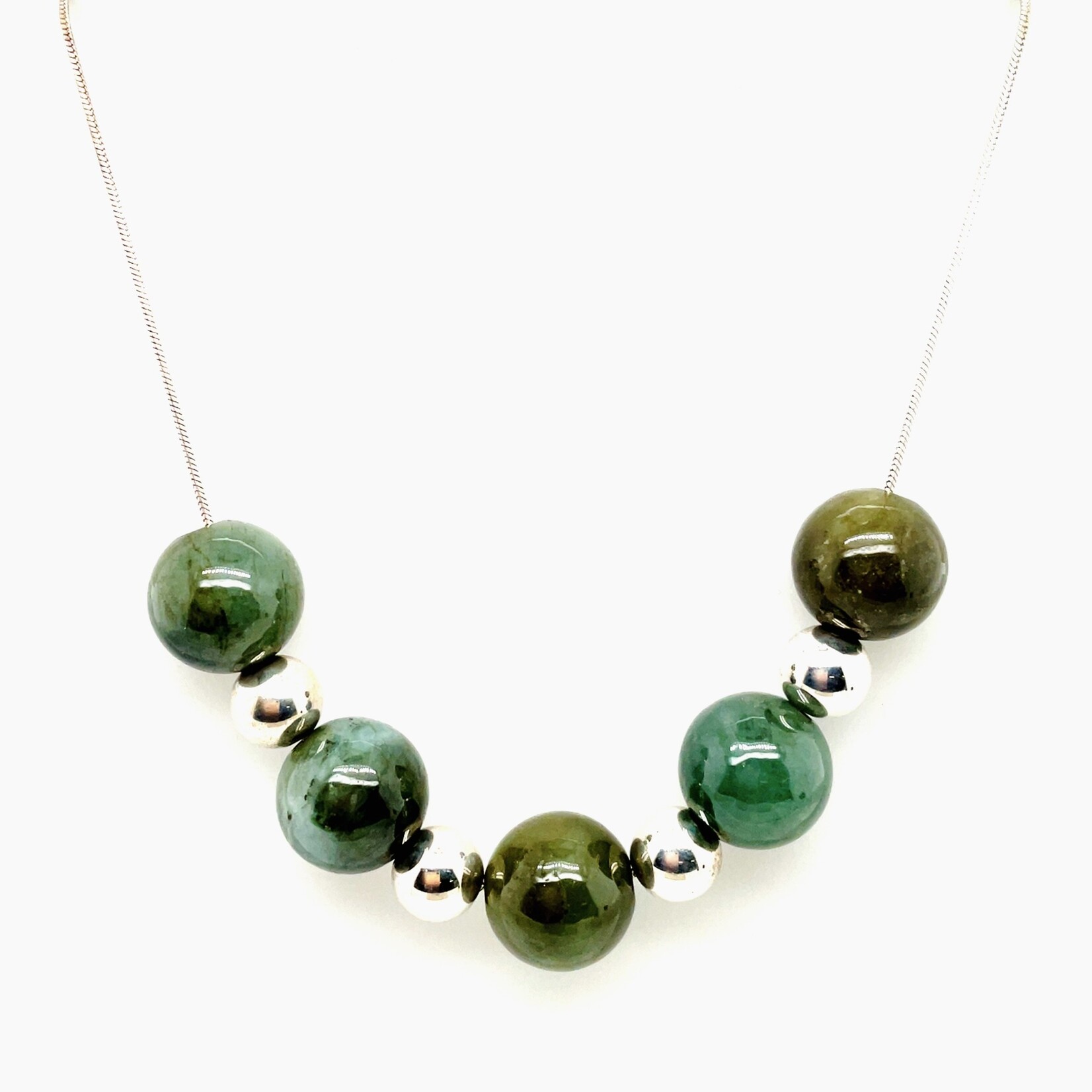 Sterling Silver 20" Chain & 13mm Jade Pearls /8mm Silver