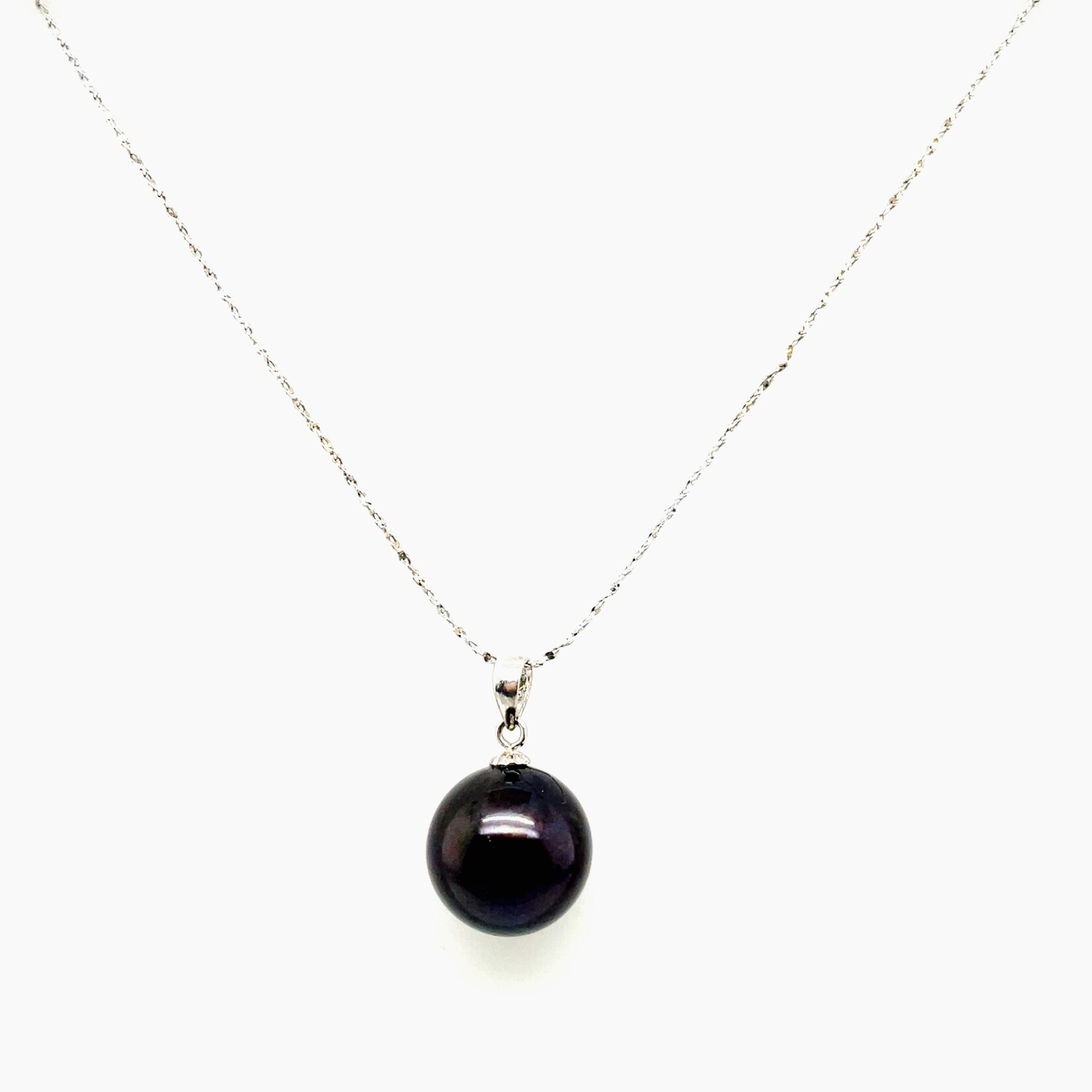 Sterling Silver & Black 13mm Pearl Necklace Set