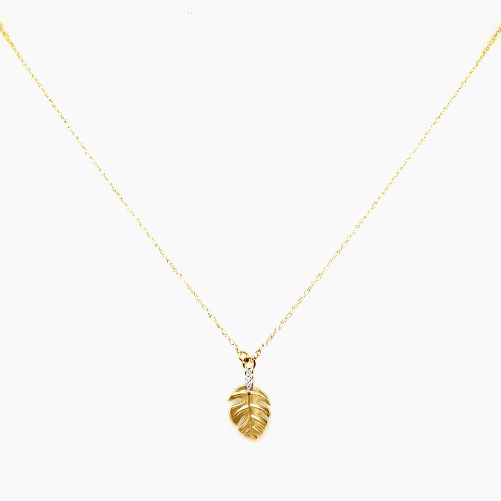 10KT YG Diamond Leaf Necklace 16" .01 Ctw