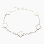 Sterling Silver /Rhodium Silver Clover  Adj Bracelet 6.5 to 7.5