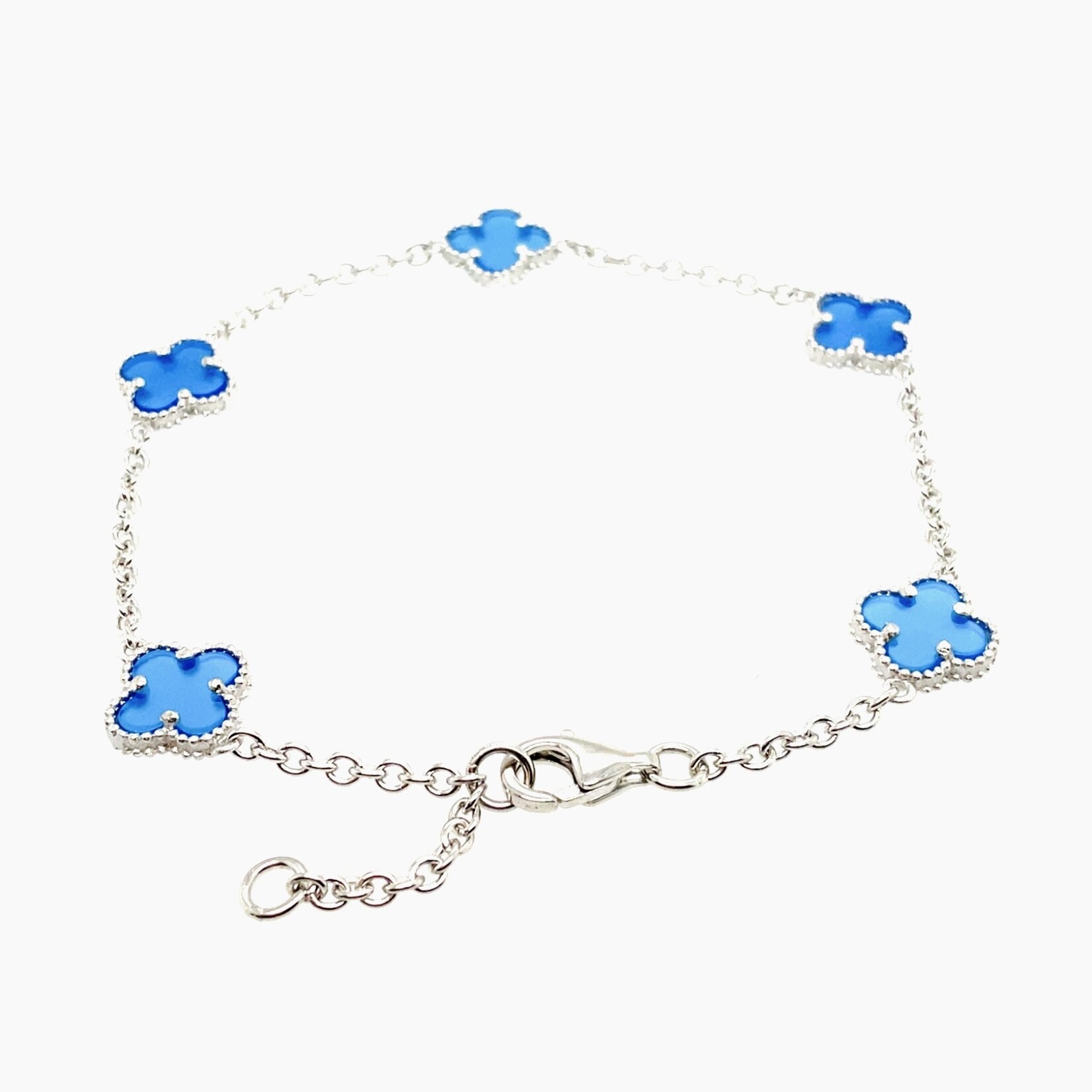 Sterling Silver /Rhodium Blue Clover  Adj Bracelet 6.5 to 7.5